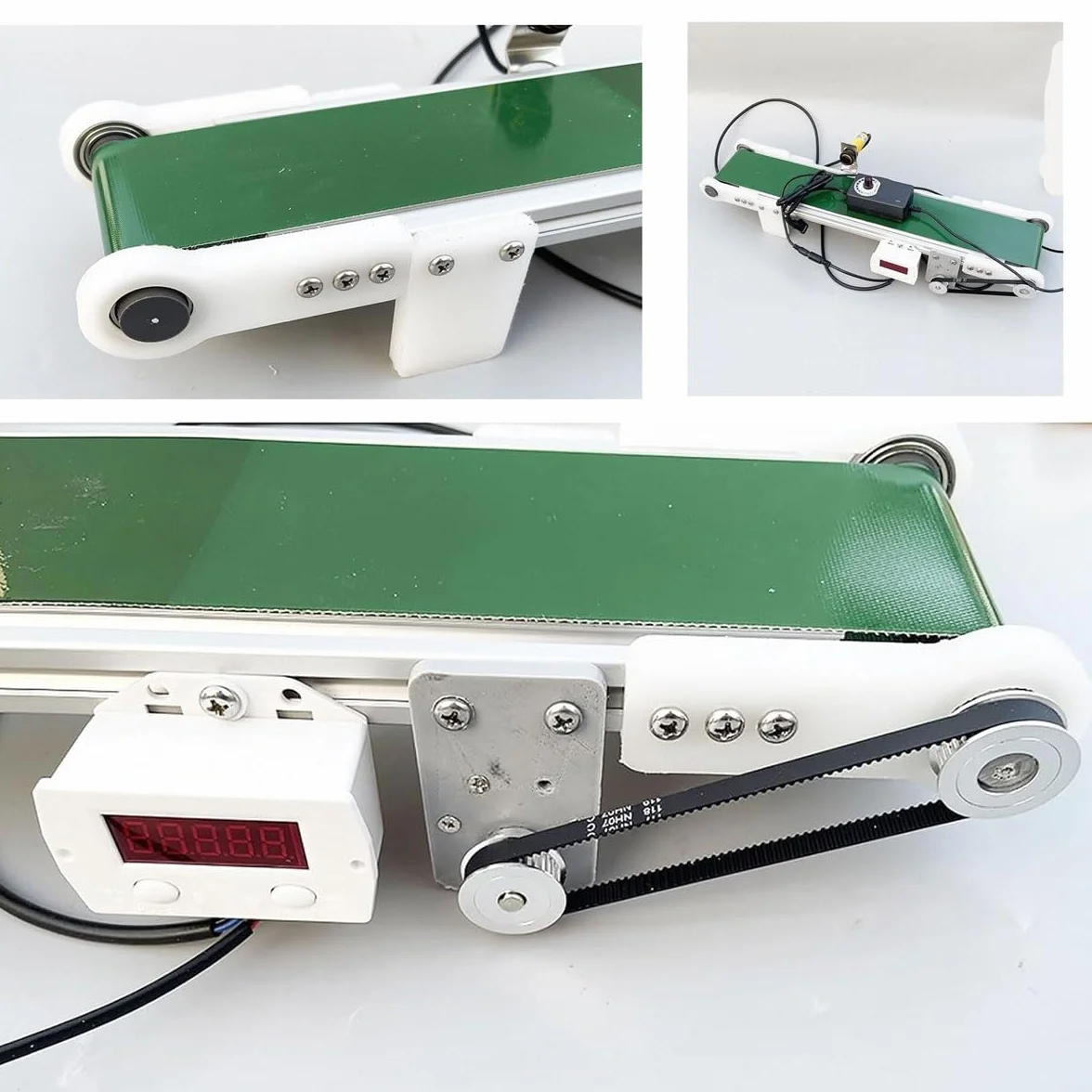 Cinta transportadora de escritorio pequeña, carril de carga eléctrico velocidad ajustable 1,8-7,6 cm/s contador automático
