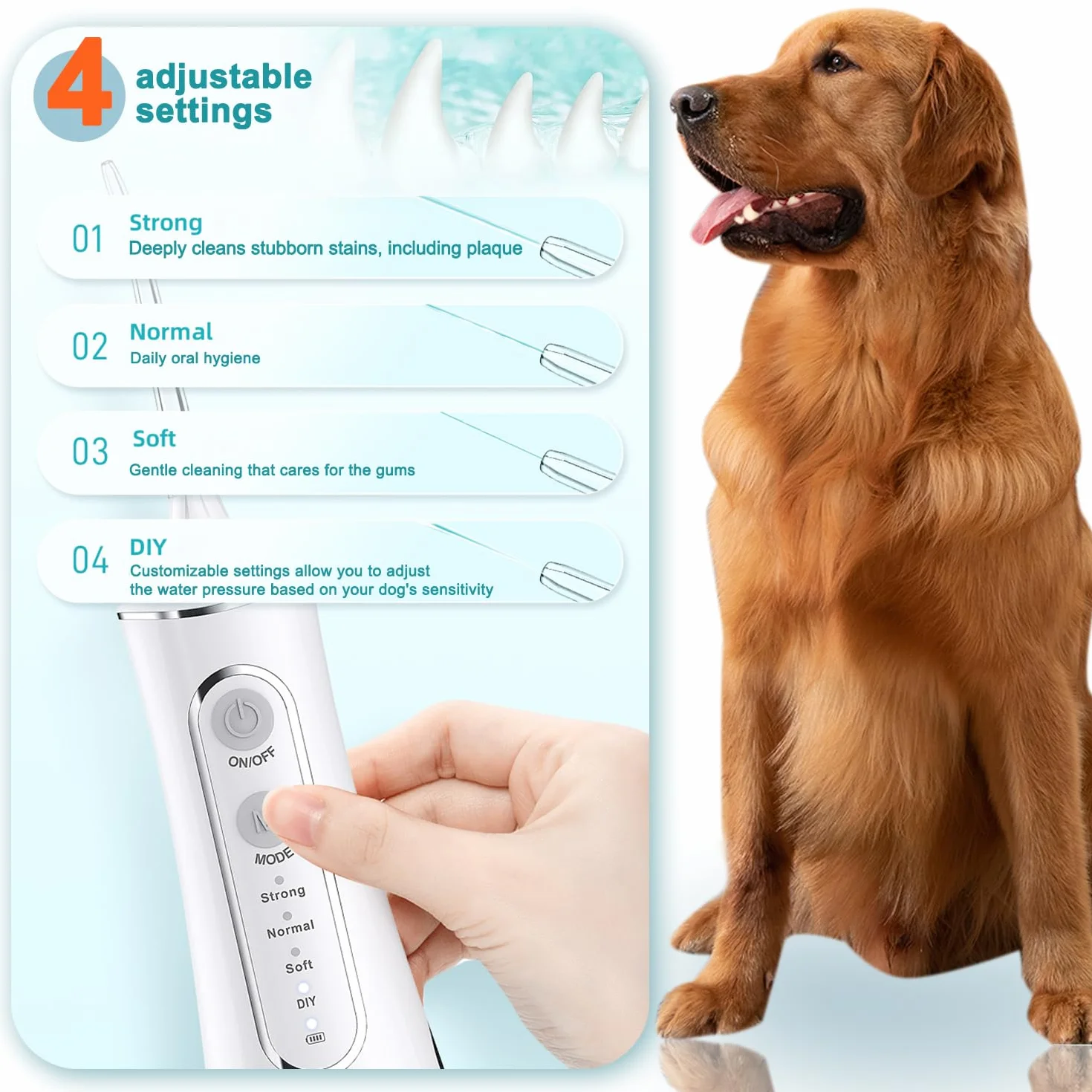 Irrigador Dental para Mascotas IPX7 300 ml 6 Boquillas 4 Modos Limpiador Eléctrico