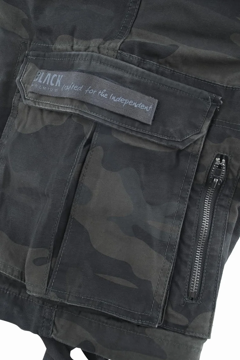 Black Premium by EMP Hombre Pantalón Corto Negro con Grandes Bolsillos