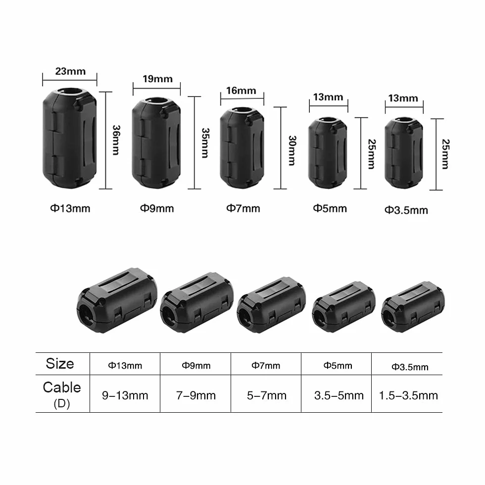 Núcleo de Anillo de Ferrita Negro 14Pcs 7mm Supresor de Ruido RFI EMI Filtro de Alta Frecuencia
