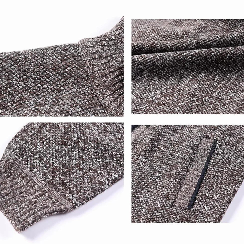 Cárdigan de Punto para Hombre, suéter Grueso con Cremallera Completa y Cuello Alto, cálido suéter con Forro Polar para Invierno