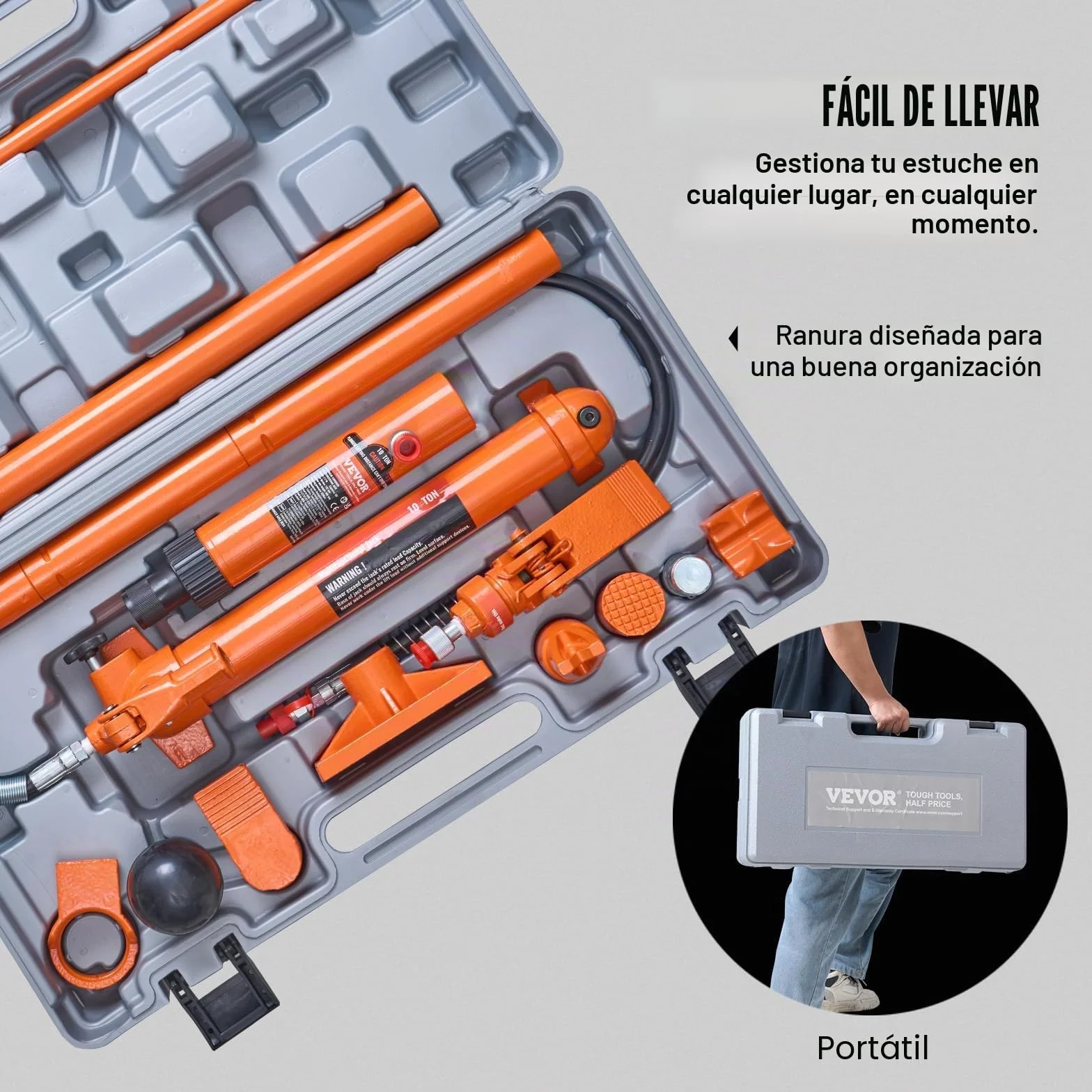 VEVOR Kit de Cilindro Hidráulico 12 T Gato Portátil con Manguera 1,4 m