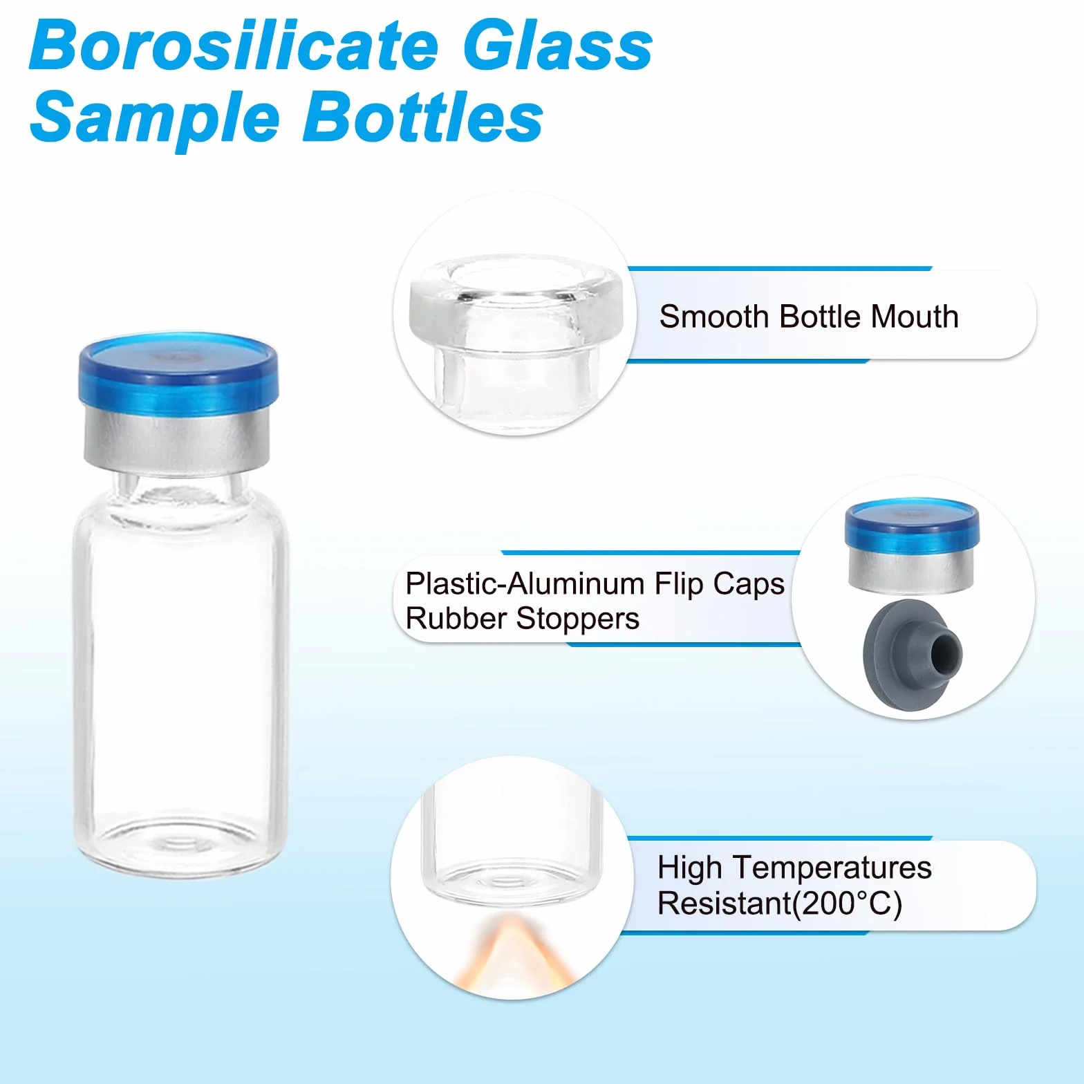 PATIKIL 12 Viales de Muestra Vidrio Borosilicato Transparente 3 ml con Tapa Aluminio Plástico Tapón Goma para Almacenamiento Sólidos