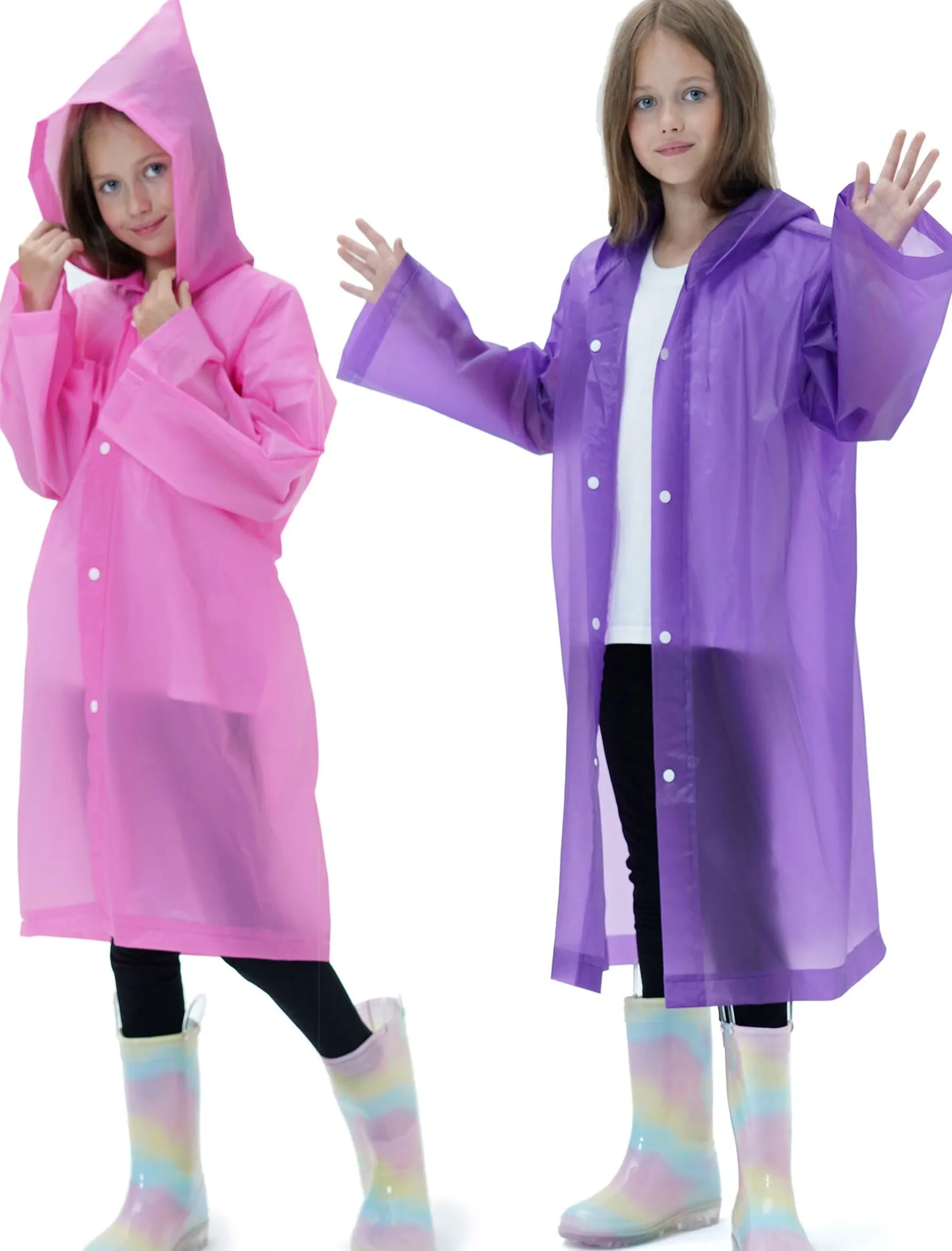 Paquete de 2 impermeables reutilizables para niños, con capucha y mangas, impermeables para niños y niñas