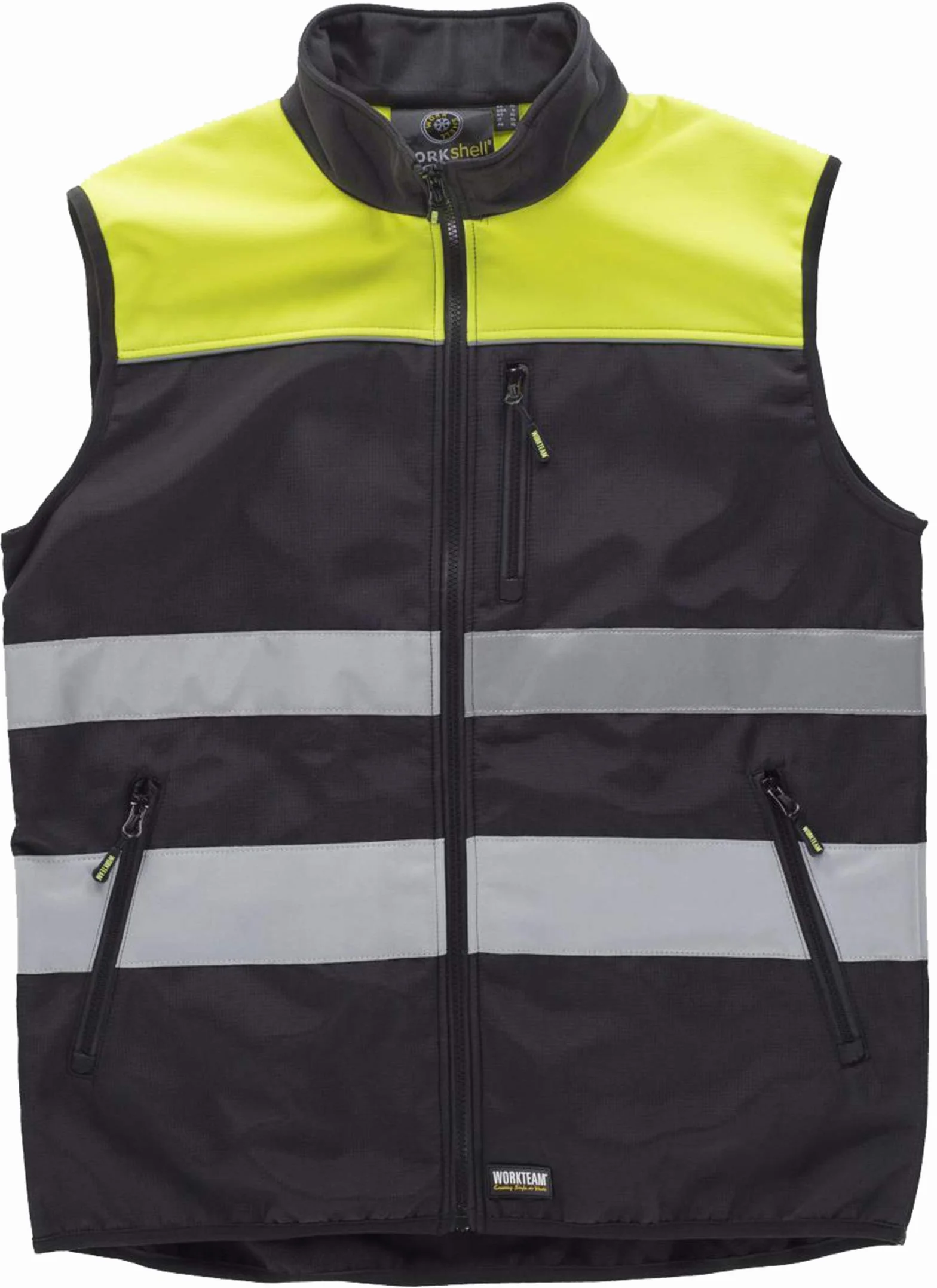 WORKTEAM Chaleco Alta Visibilidad Softshell Ripstop Reflectante Cortavientos Impermeable EN 17353 EN 14058