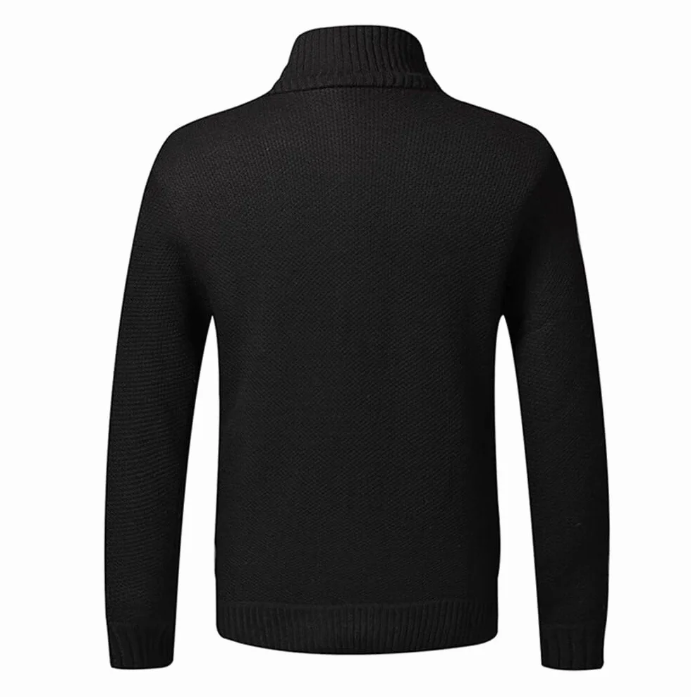 Cárdigan de Punto para Hombre, suéter Grueso con Cremallera Completa y Cuello Alto, cálido suéter con Forro Polar para Invierno