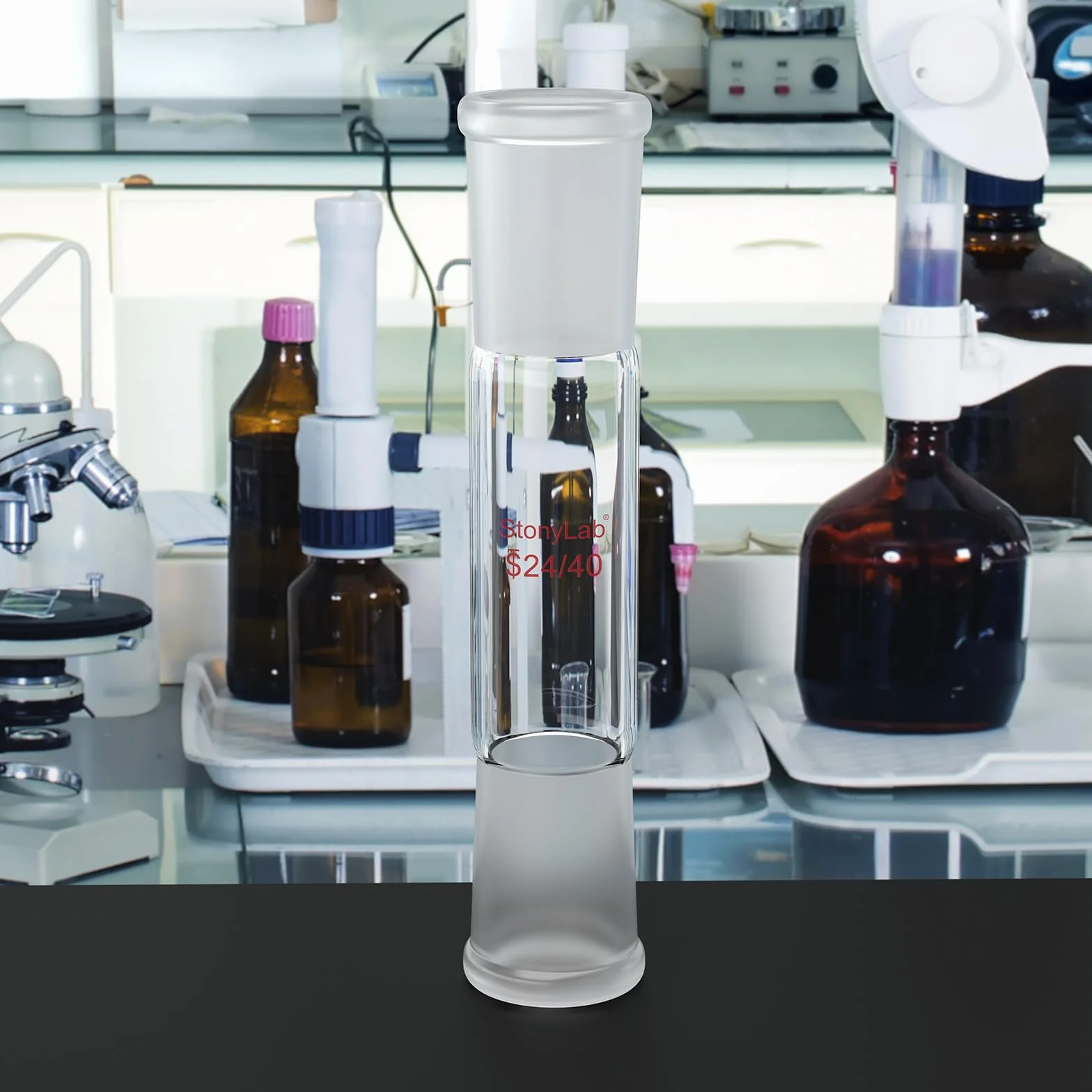 Adaptador Recto de Vidrio Borosilicato 70 mm Juntas Exteriores 24/40 Laboratorio
