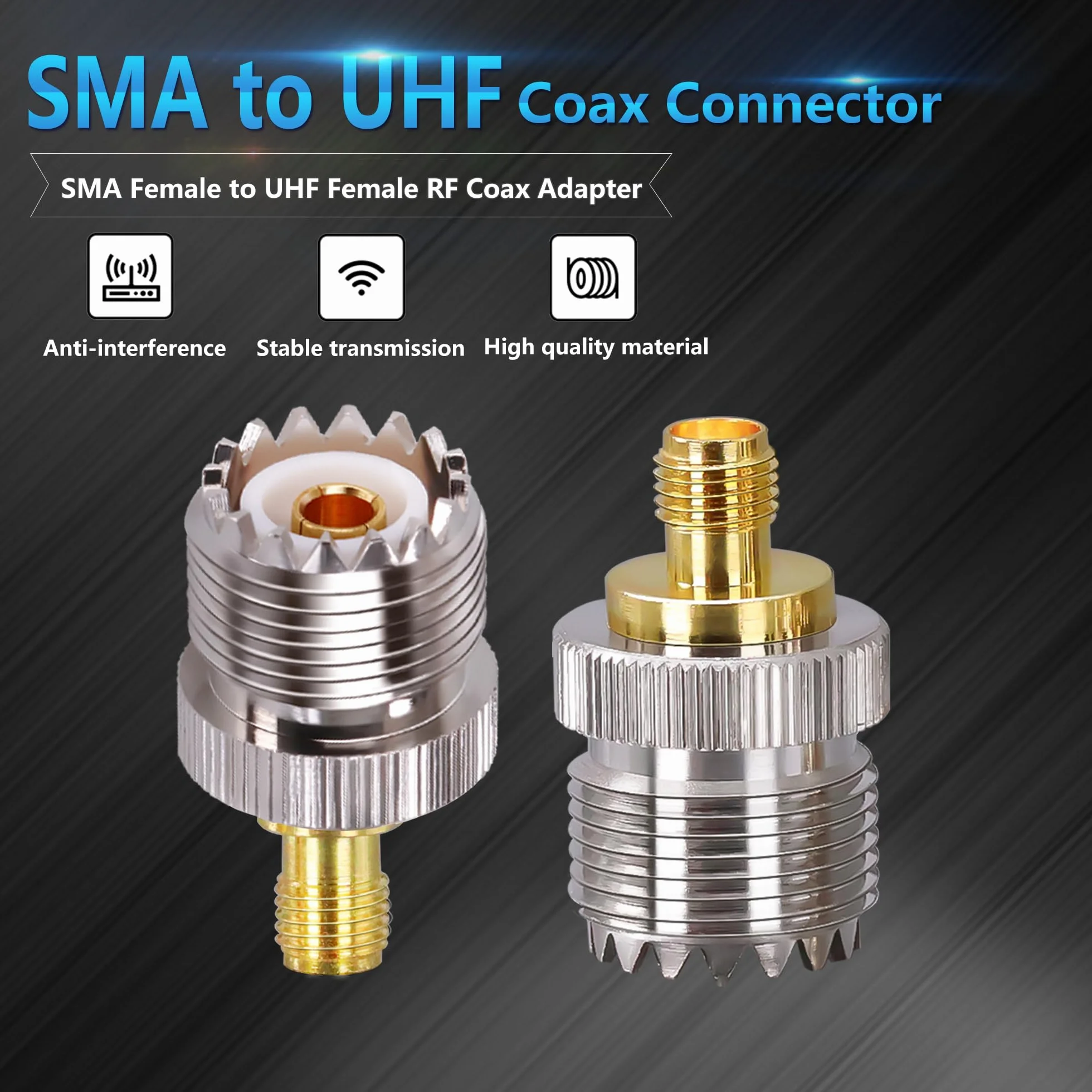 TUOLNK Adaptador SMA a PL259 Hembra UHF Coaxial Antena Radio CB SO239 Jack 2 Piezas