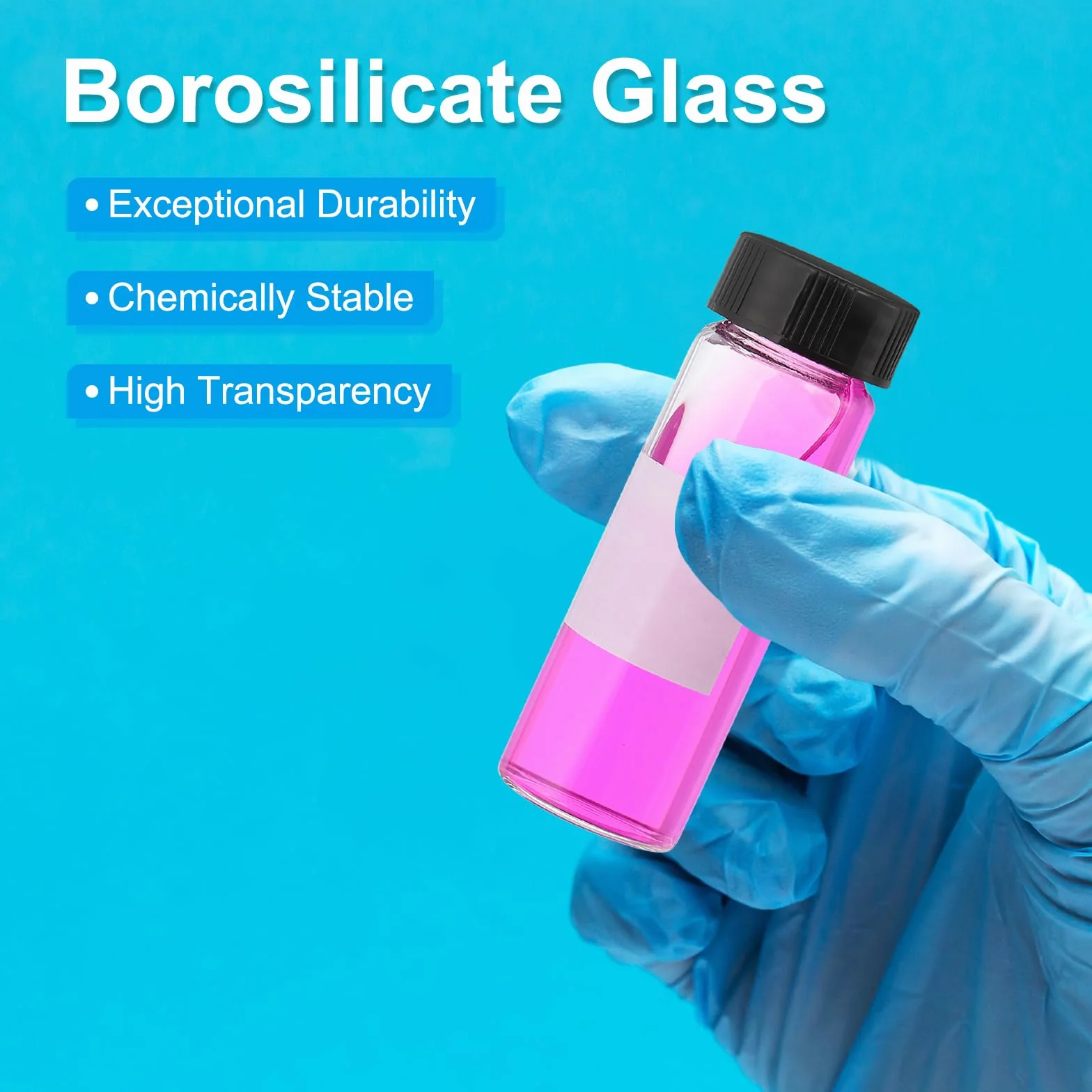 PATIKIL 4pcs 30ml Viales de Vidrio Transparente con Tapa de Rosca Negra, Botellas de Muestra de Vidrio Borosilicato