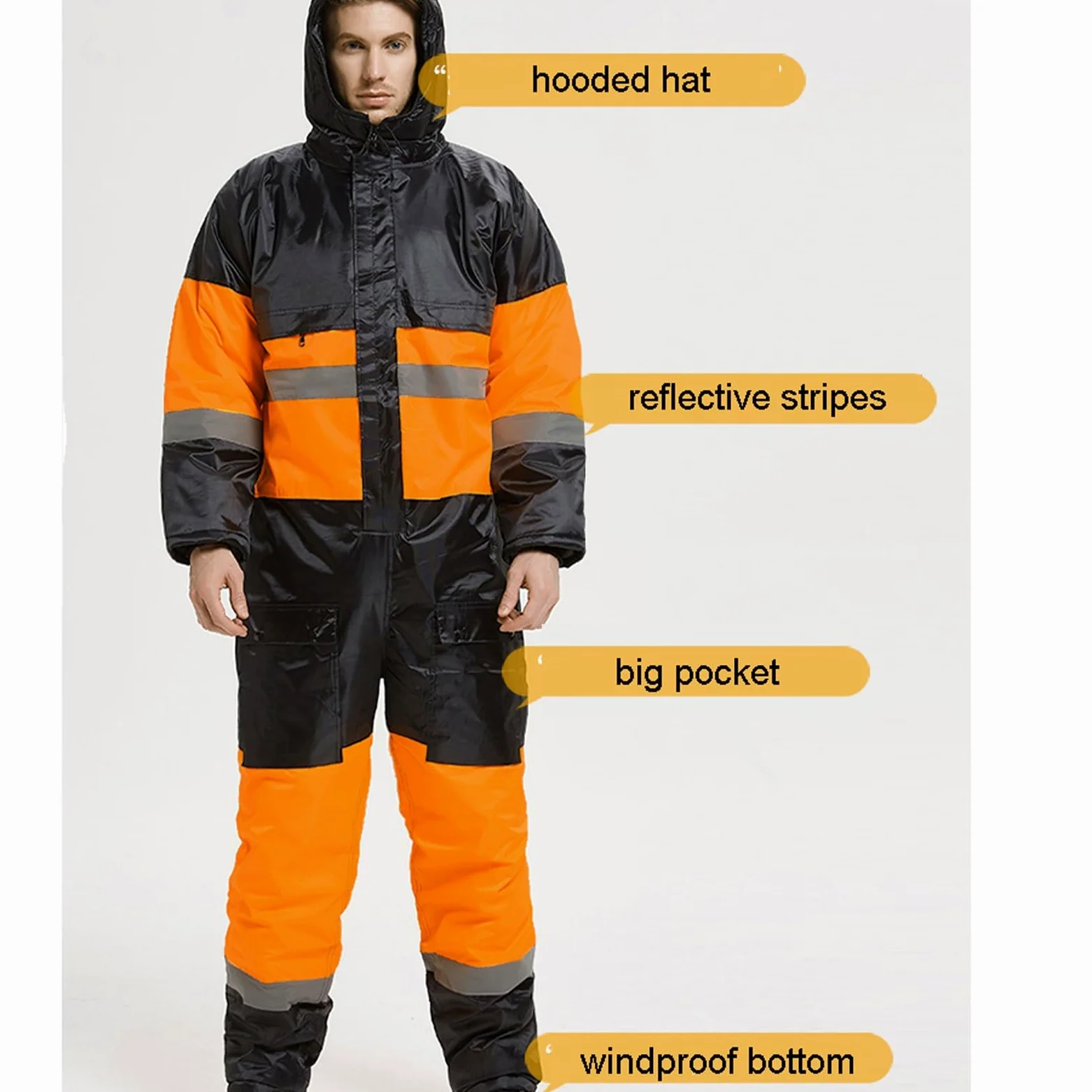 Chaqueta reflectante de algodón grueso for invierno, ropa trabajo con capucha alta visibilidad for clima frío, abrigo seguridad cálido