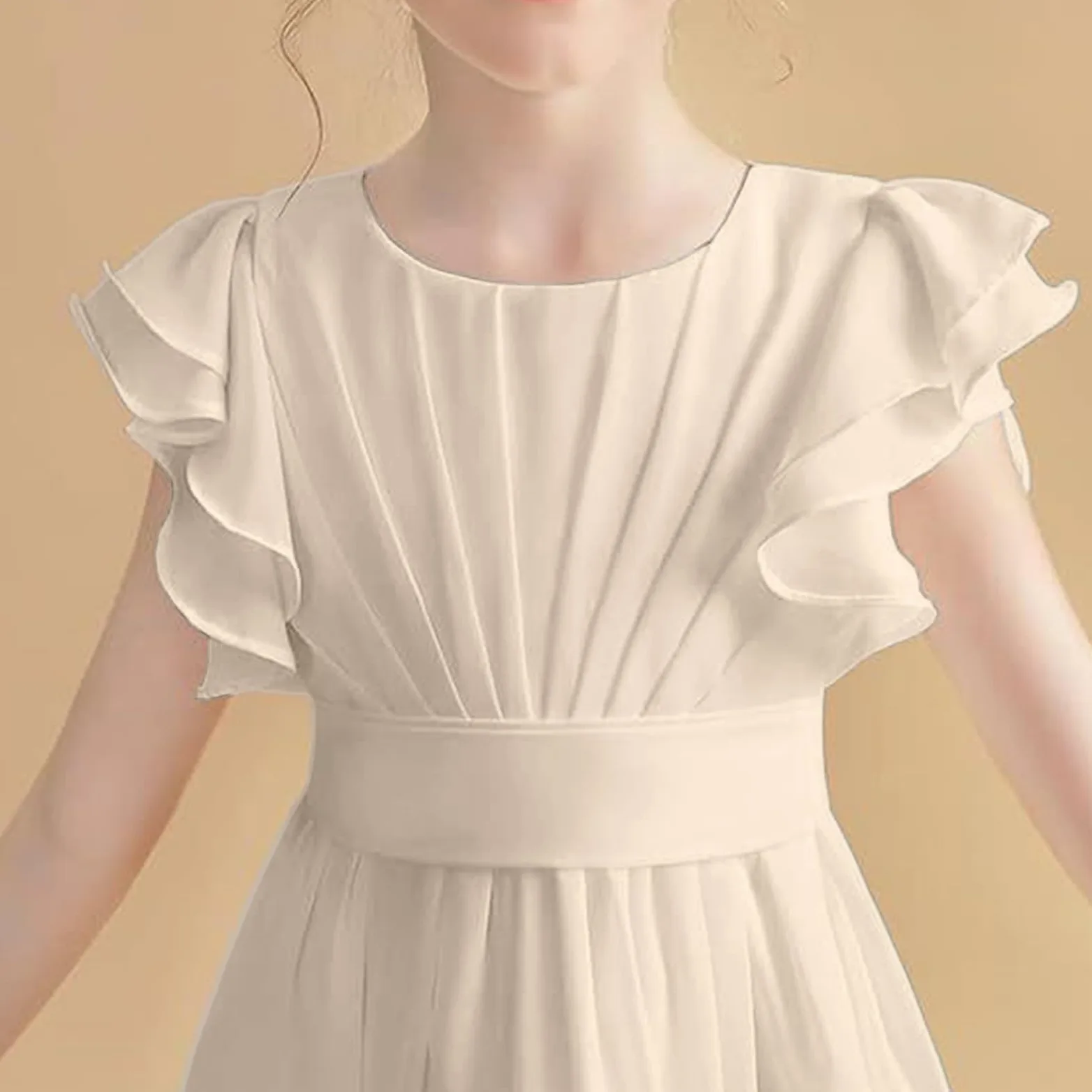 Vestido de verano con mangas con volantes, elegante, acampanado, vestido de fiesta, boda, dama de honor, graduación, vestido de niña de flores, vestido largo bohemio con vuelo