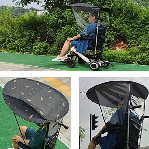 XYNSNDB Toldo para sombrilla para Silla de Ruedas: Paraguas eléctrico con protección UV y Cubierta para la Lluvia, Abrazadera Compatible con la mayoría de Las sillas de Ruedas