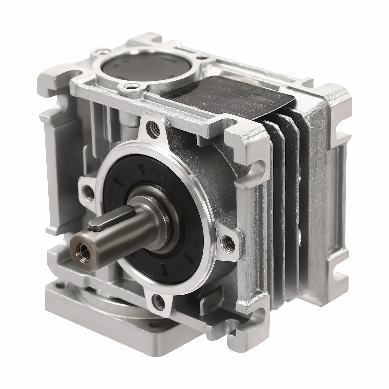Reductor de engranaje helicoidal con brida cuadrada, relación 15:1, 0-1500 rpm, carcasa de aluminio