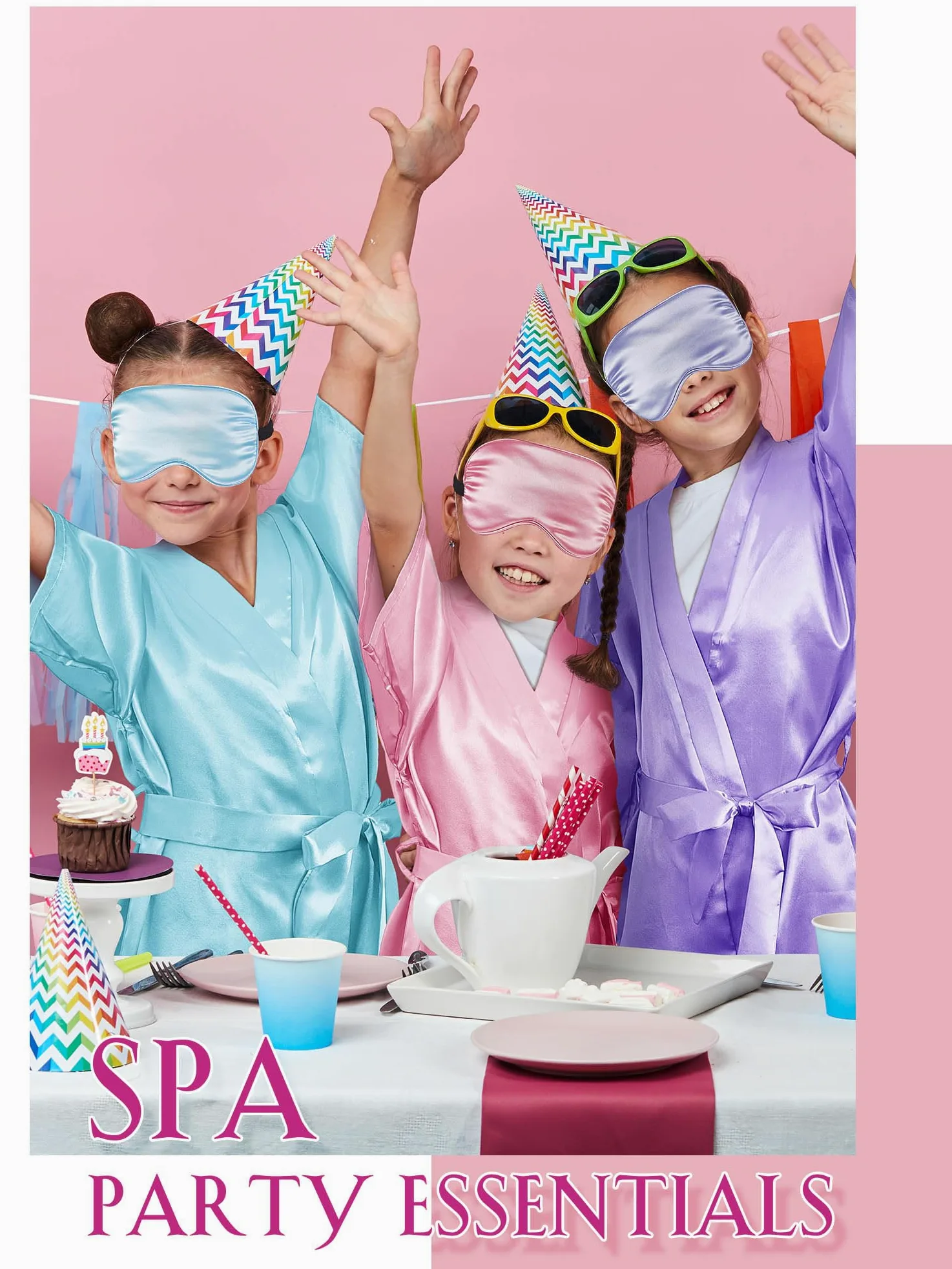 Sintuff 24 piezas de suministros de fiesta de pijamas para niñas, 6 batas de spa para niñas, 6 bolsas, 6 diademas, 6 máscaras de spa, Varios colores, 14