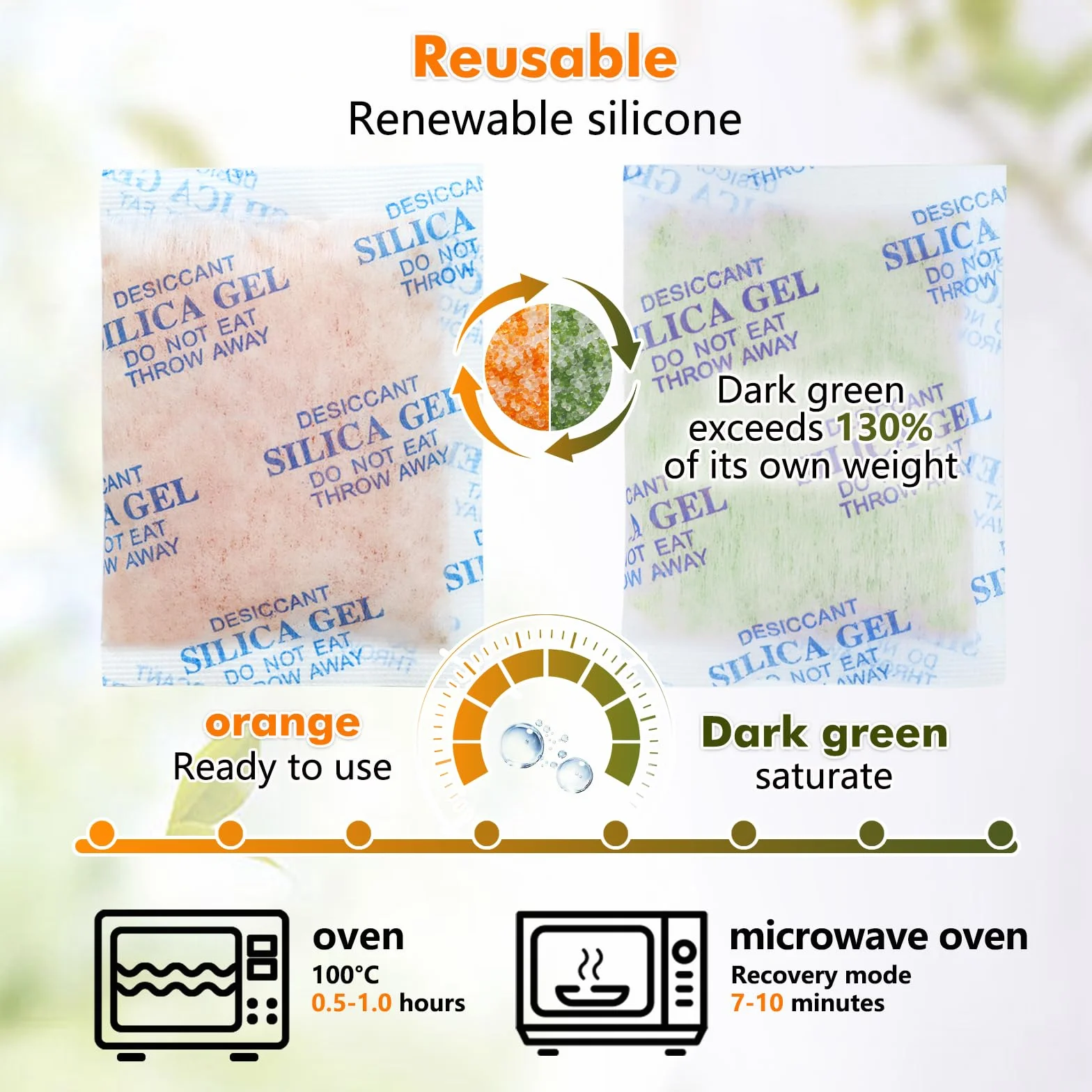 Gigmeta 20 g x 20 Pcs Bolsas de Gel de Sílice Deshumidificadoras con Indicador Naranja/Verde