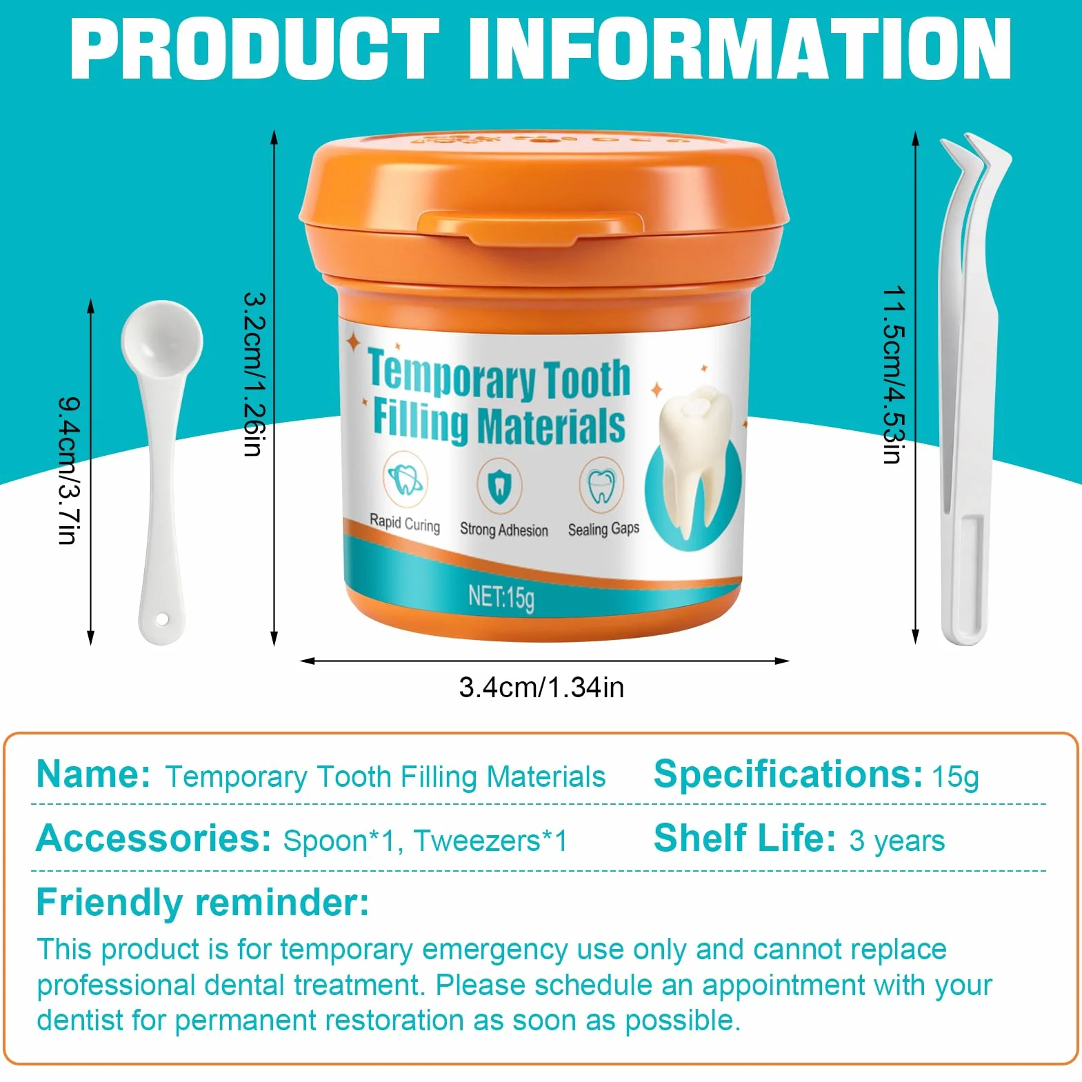 Empaste Dental Profesional, Relleno Dental Temporal, Reparación Dental, 15g