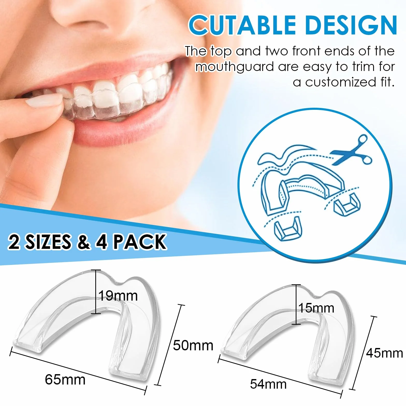 Férula Descarga Bruxismo Moldeable 4 Piezas, 2 Tamaños, Kit Protección Dental con Caja Higiene, Protector Bucal Dormir