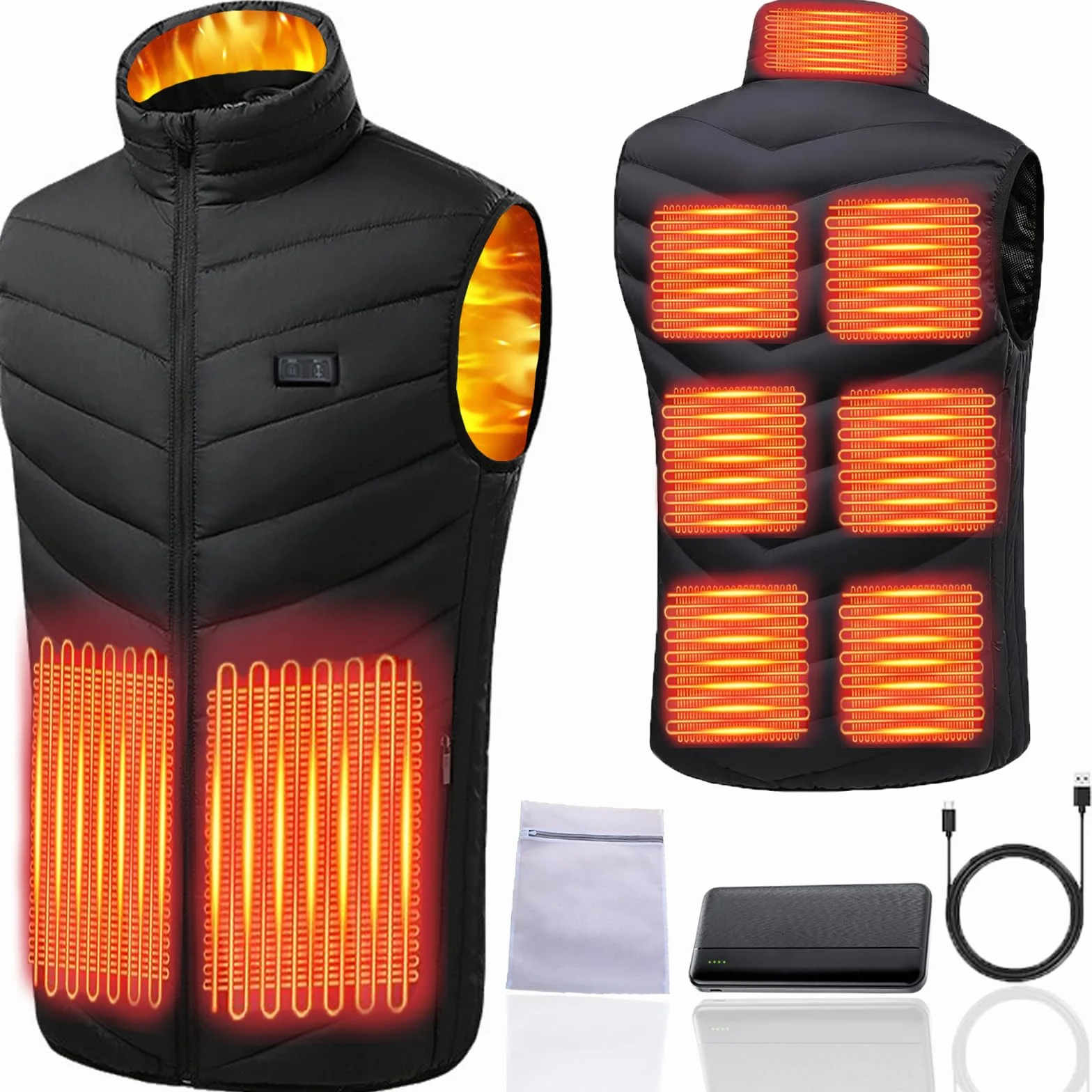 Ahigh Chaleco Calefactable hombre mujer, Chaleco Termico con Bateria, Chalecos Calefactables 9 Zonas de Calentamiento y 3 temperaturas ajustables, Chaleco calefactable para actividades al aire
