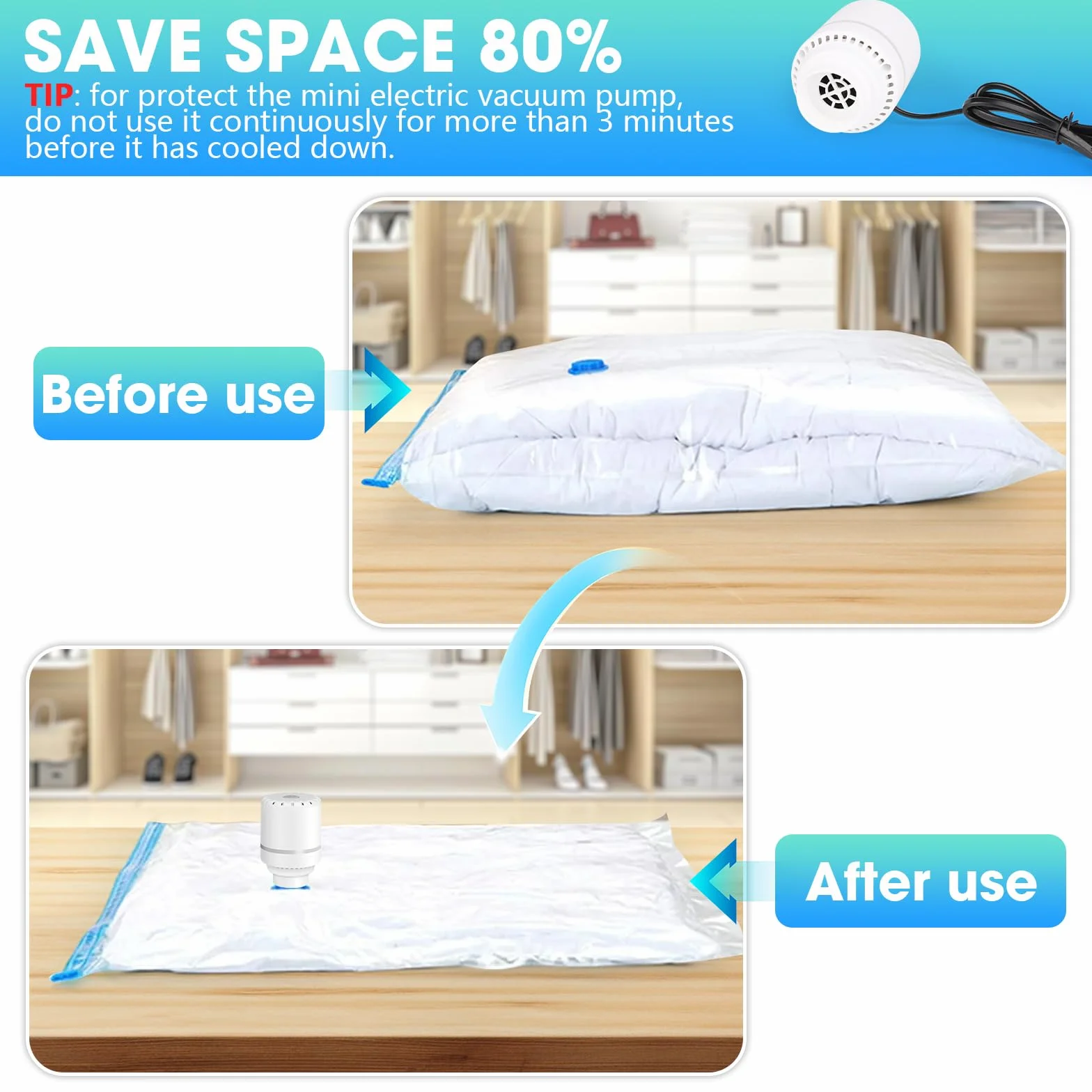 Bomba de Vacío 4000pa 30w para Ropa con Sellado, Salida 4cm