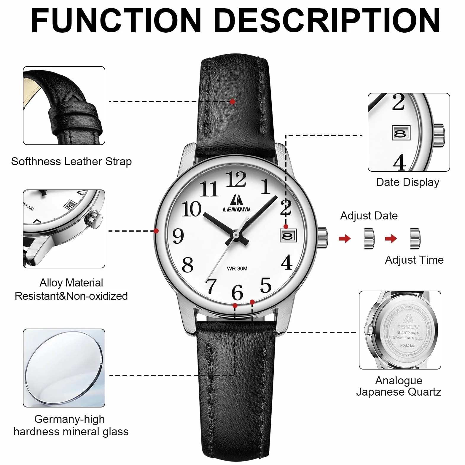 LN LENQIN Relojes Mujer Reloj De Cuarzo Analógicos para Muje Relojes De Pulsera Impermeables para Mujer con Correa De Cuero