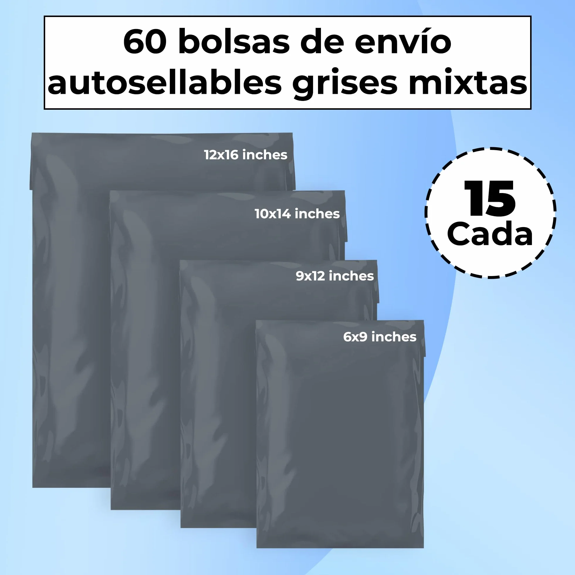 Double Dragon 60 Bolsas de Envío Resellables Plástico Antimanipulación Gris 4 Tamaños