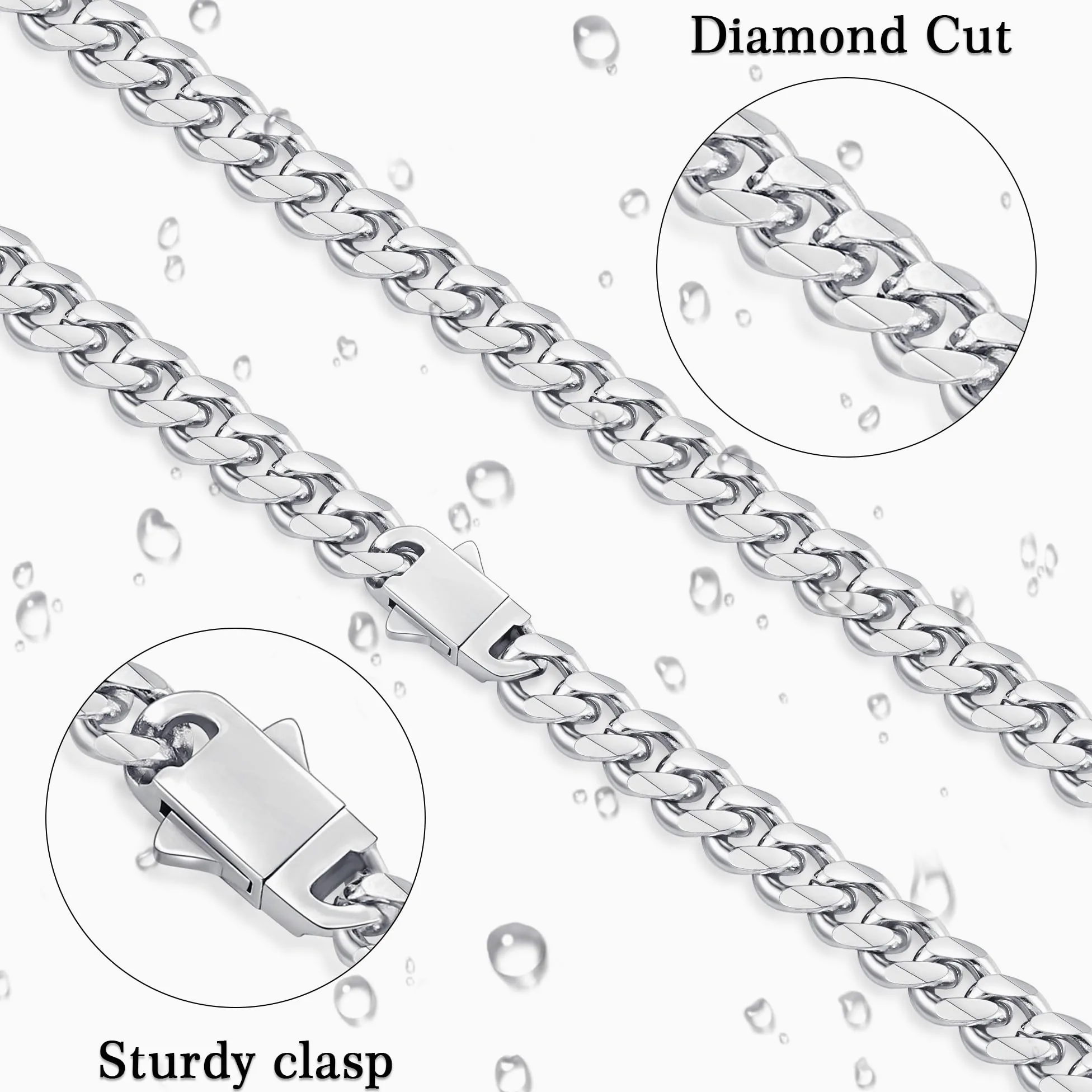 Fiusem Cadenas chapadas en oro de 14 quilates de 3,5 mm para hombres, cadenas de acero inoxidable con eslabones cubanos para hombres y niños, cadena para hombre de 16, 18, 20, 22, 24, 26, 28 pulgadas