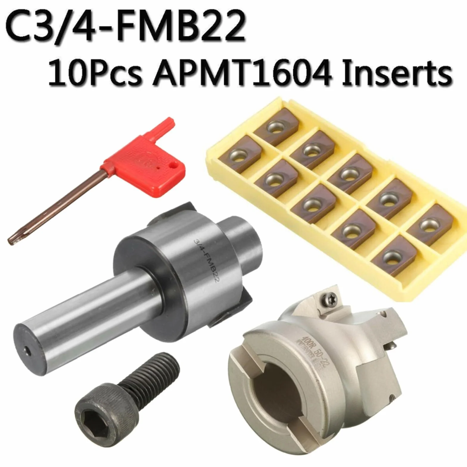 Fresa de frente CNC carburo cementado C3/4-FMB22 soporte 400R-50-22 10 piezas APMT1604