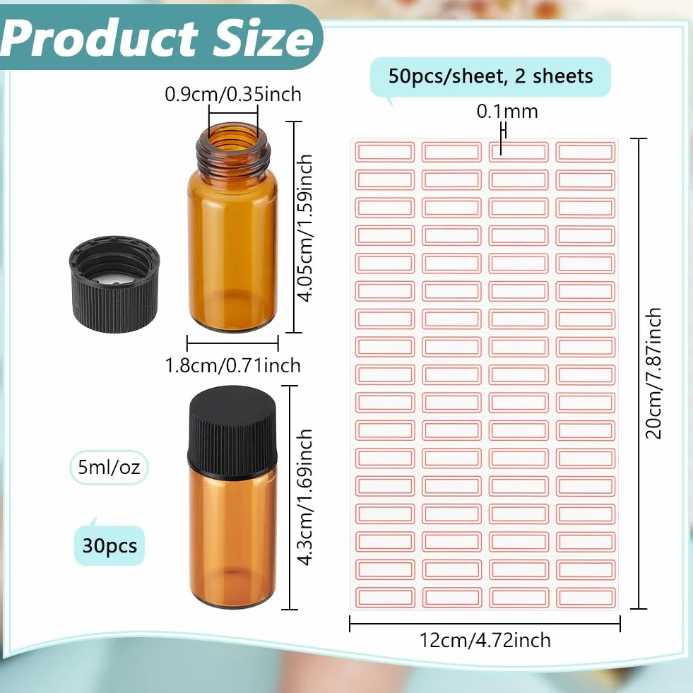NBEADS Botella de Vidrio Ámbar 5 ml Frasco Pequeño para Aceite con Tapas de Rosca para Aceites Esenciales