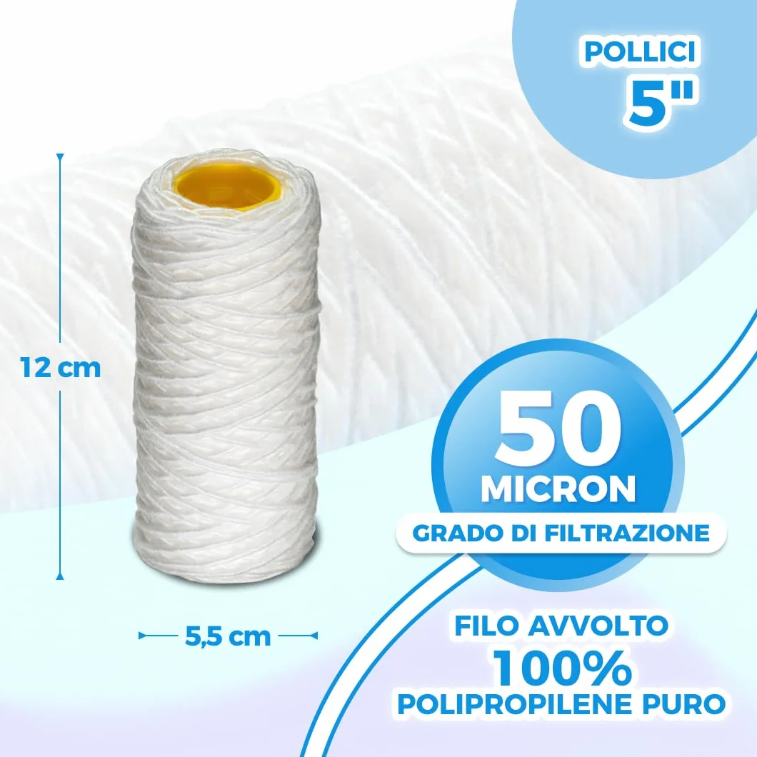 Cartucho filtrante para filtro de agua en hilo enrollado, 5 pulgadas, 50 micras, 1 unidad