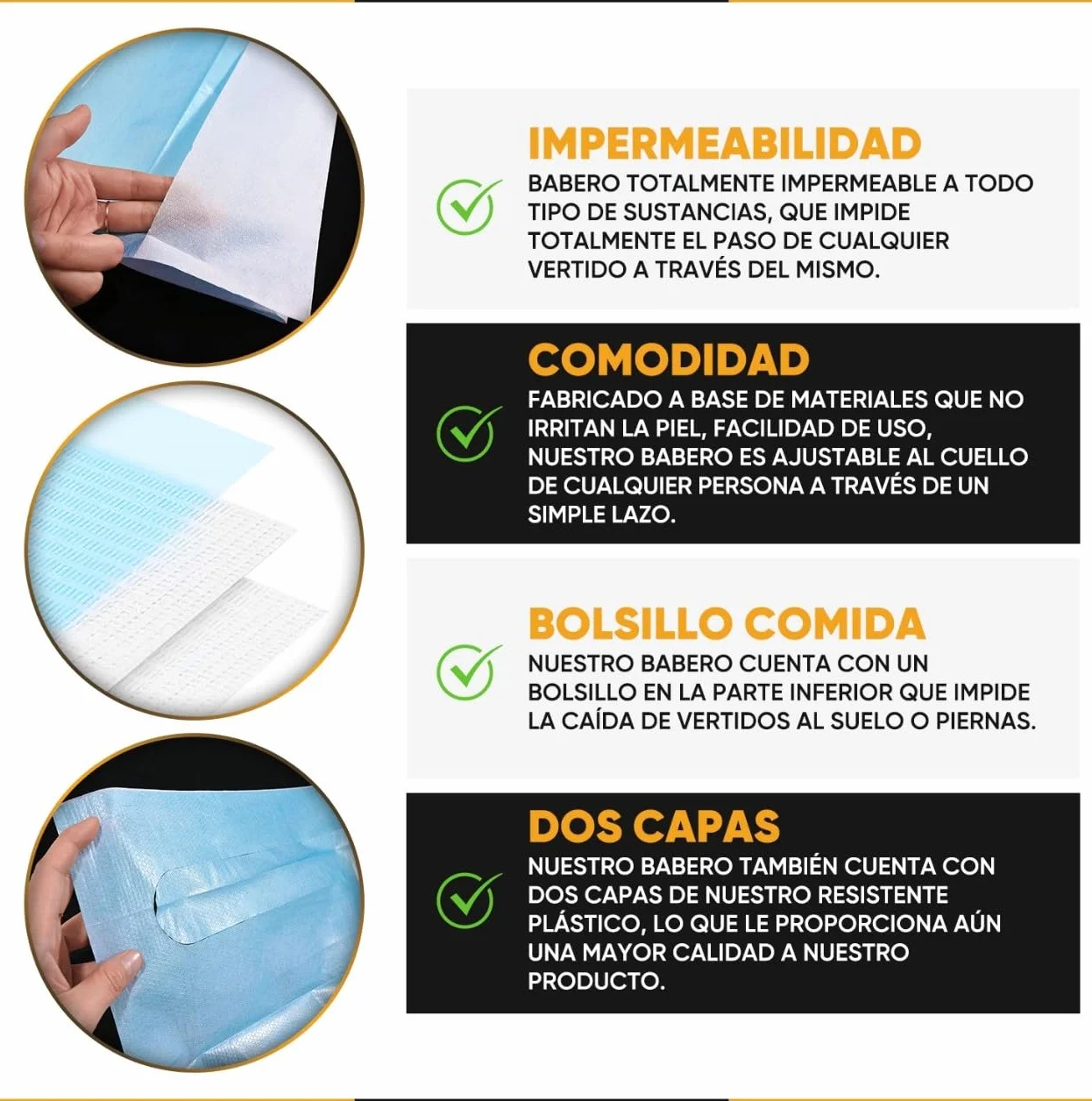 Baberos Adultos Desechables Impermeables 100 Pcs para Personas Mayores Pacientes