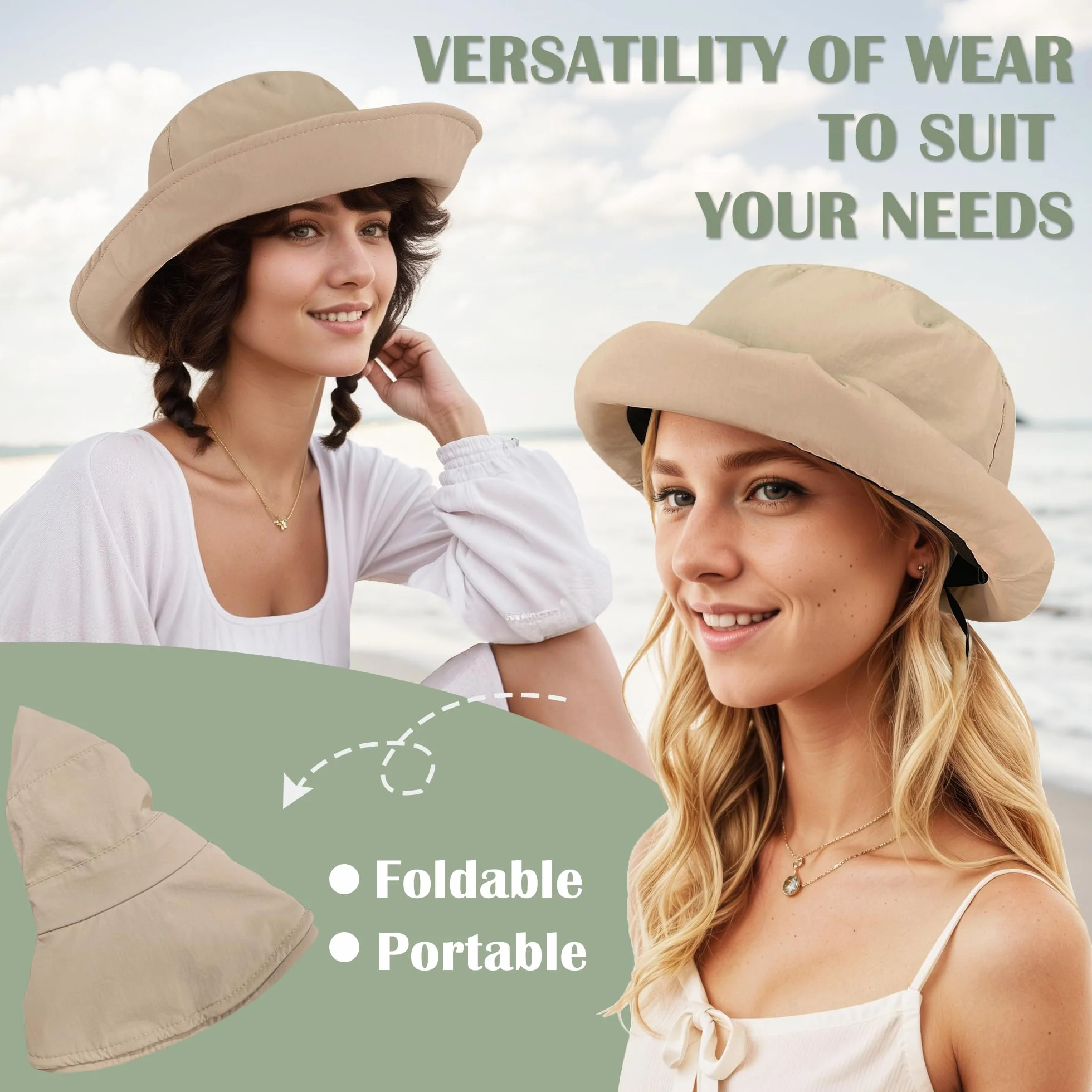 ehsbuy Sombrero Mujer con Borde Ancho Plegable Impermeable Gorro Pescador Hombre con Cordón Ajustable para Playa, Verano Pesca al Aire Libre, Safari Trekking y Viajes