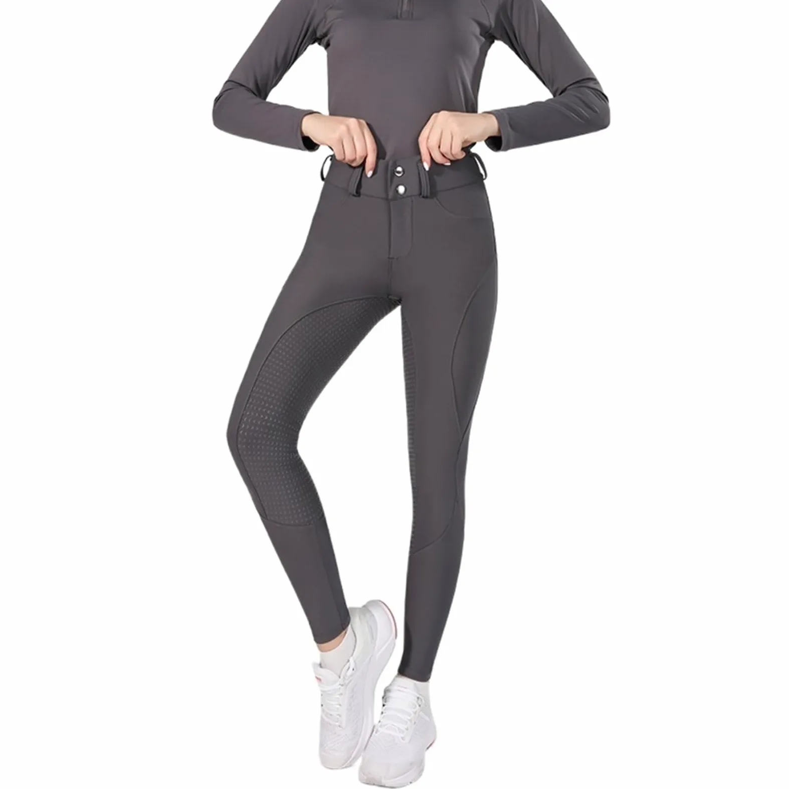 Pantalones Montar a Caballo Mujer Pantalones de equitación con Cremallera y Botones for Mujer, Mallas ecuestres, Deportivas competición(Dark Grey,L)