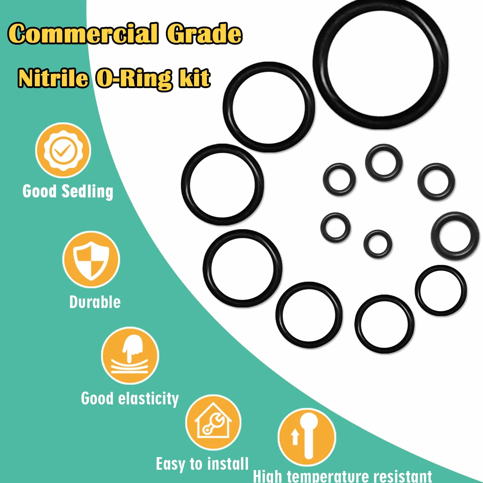 O-Rings Kit 1540 Pcs 32 Size Nitrile Rubber O-Ring Assortment with 4 Hook Set for Car Auto Vehicle Repair