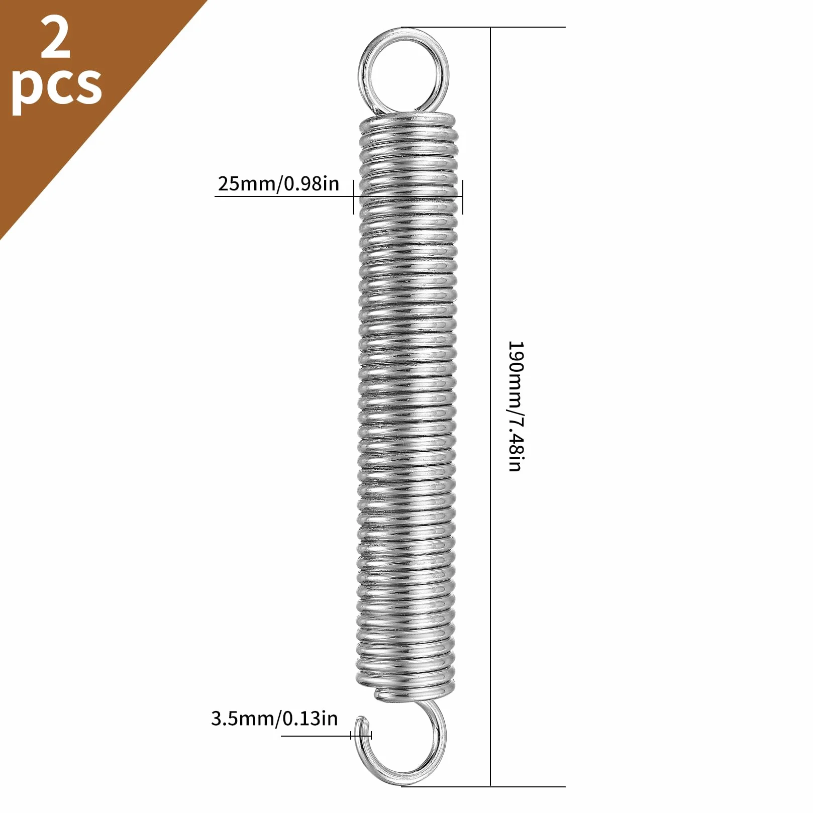 Muelles de Compresión 190mm Acero al Carbono Resorte de Extensión Doble Gancho OD 25mm