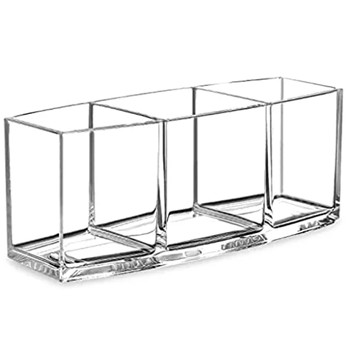Organizadores de cosméticos 3 Agujeros acrílico Transparente Cepillo de Maquillaje Herramienta cosmética Caja de almacenaje para Maquillaje Soporte de Cepillo Organizador de Mesa herramient