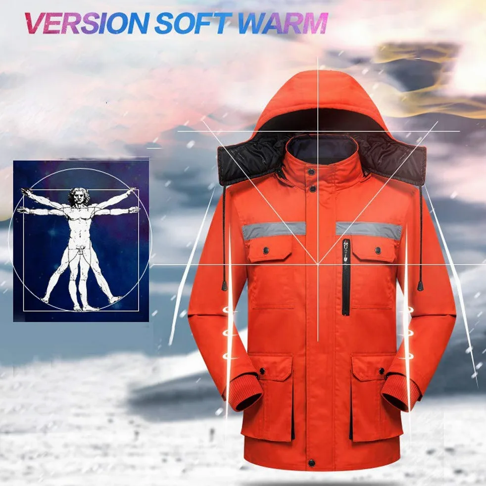 Chaqueta de trabajo de seguridad de algodón, L/170 Chaqueta de trabajo exterior impermeable reflectante de invierno de alta visibilidad para construcción, conducción, obras viales, azul oscuro