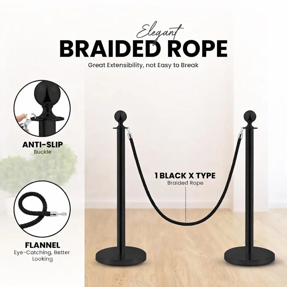 Postes Separadores de Acero Inoxidable Negro 90 cm 2 Piezas Control de Multitudes