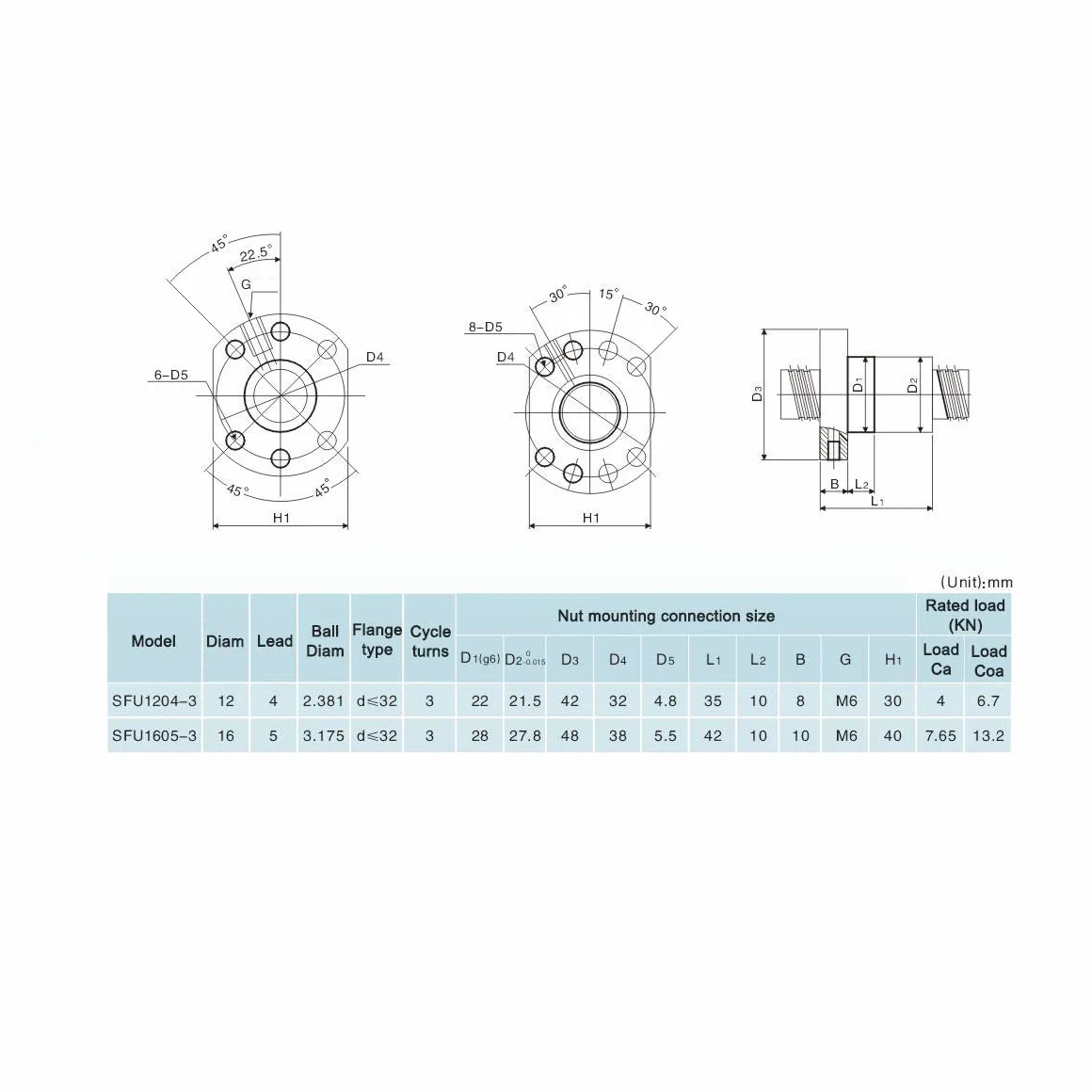 SFU1204 Tornillo de Bola Diámetro 12mm Paso 4mm Tuerca Simple para CNC