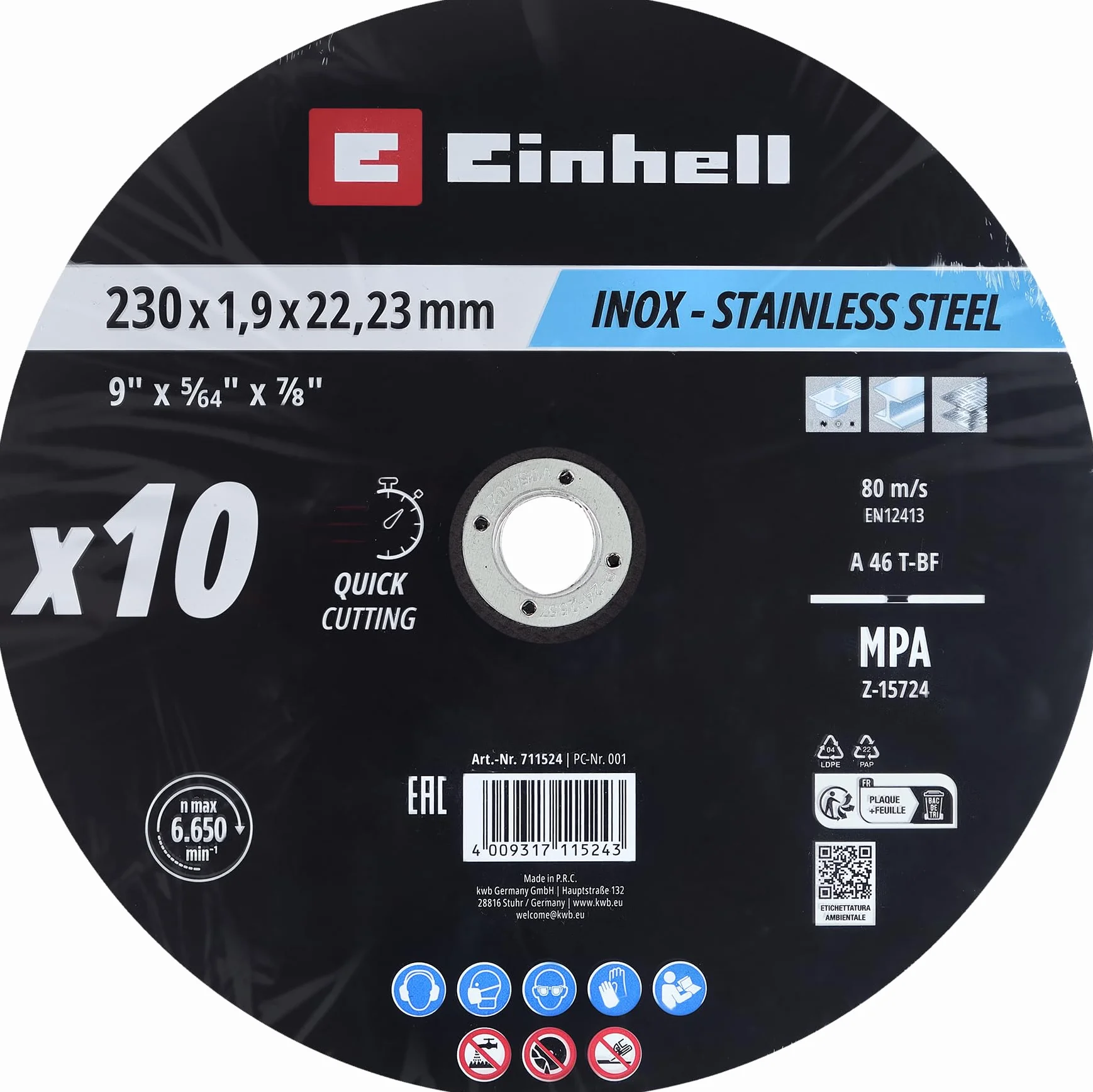 EINHELL Lote de 10 discos 230x2mm inox metal