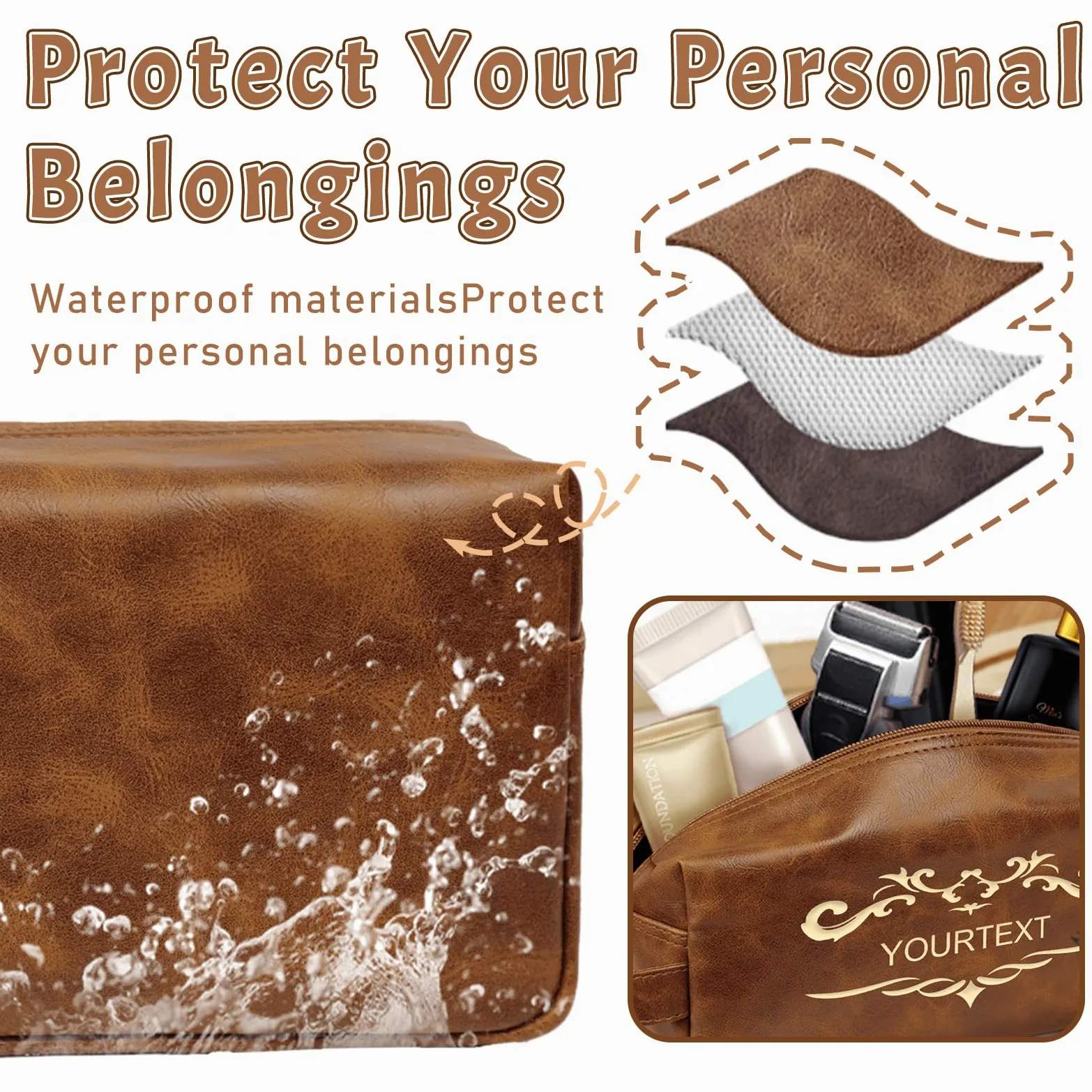 Sparklove Neceser personalizado para hombre, organizador de viaje de cuero grabado personalizado, kit impermeable y regalos para papá, marido, novio