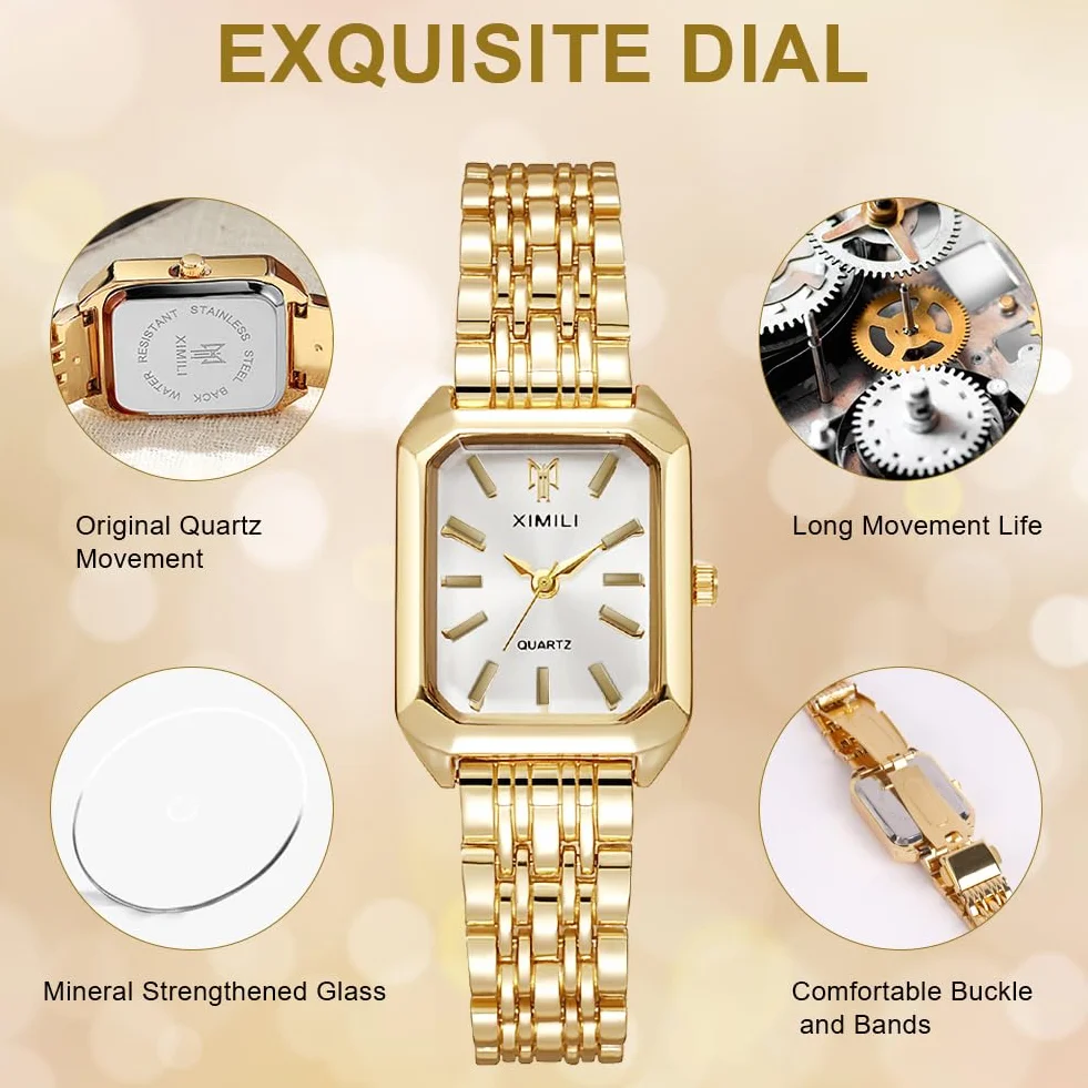 OFFCUP Reloj Analógico para Mujer de Cuarzo con Correa en Acero Inoxidable, 32mm Clásico Relojes Cuadrado para Mujer, Reloj de Pulsera de Moda para Damas y Niñas, 3 Manecillas