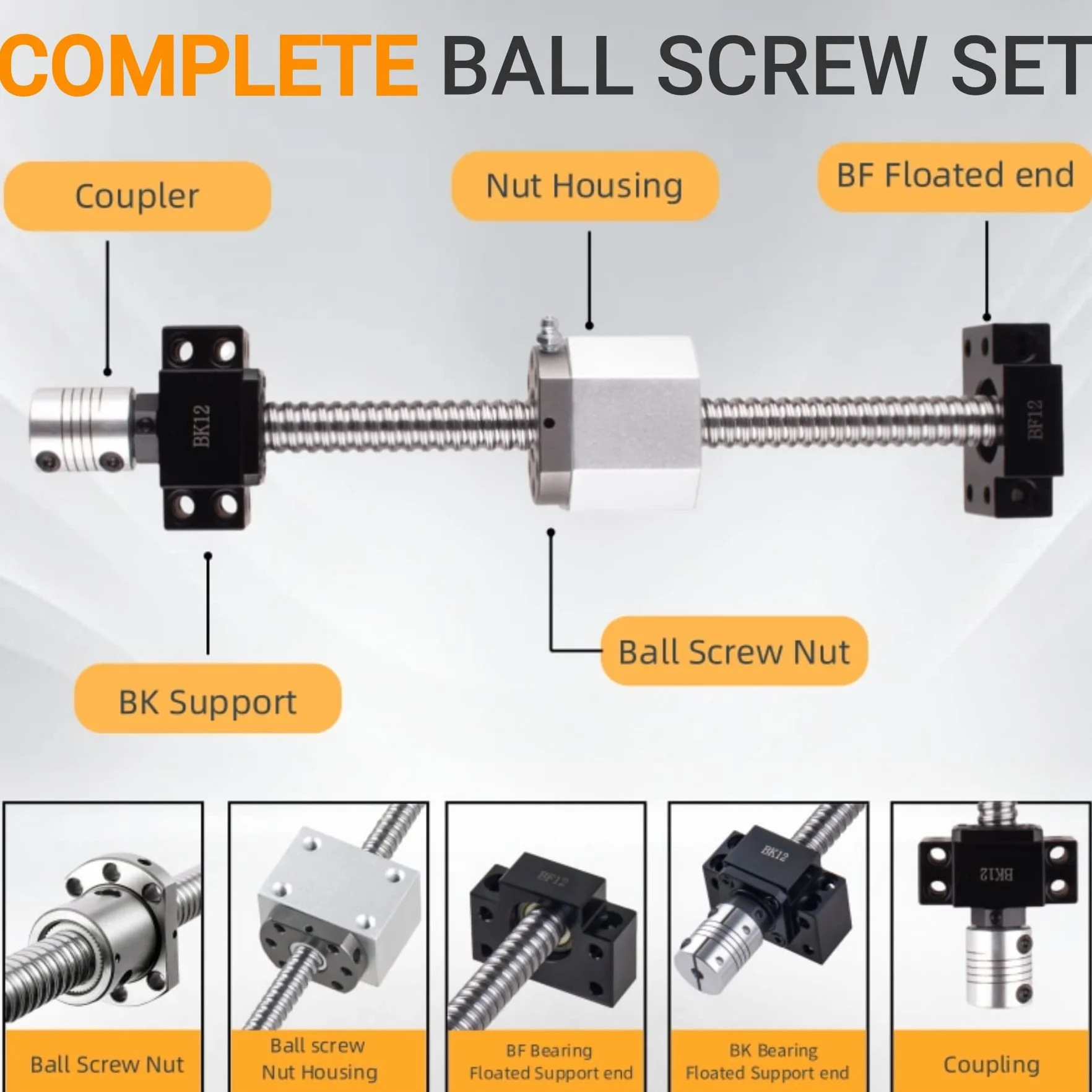 Husillo de bolas SFU1605 300 mm acero inoxidable guía lineal BK12/BF12 tuerca DSG16H para máquina de grabado