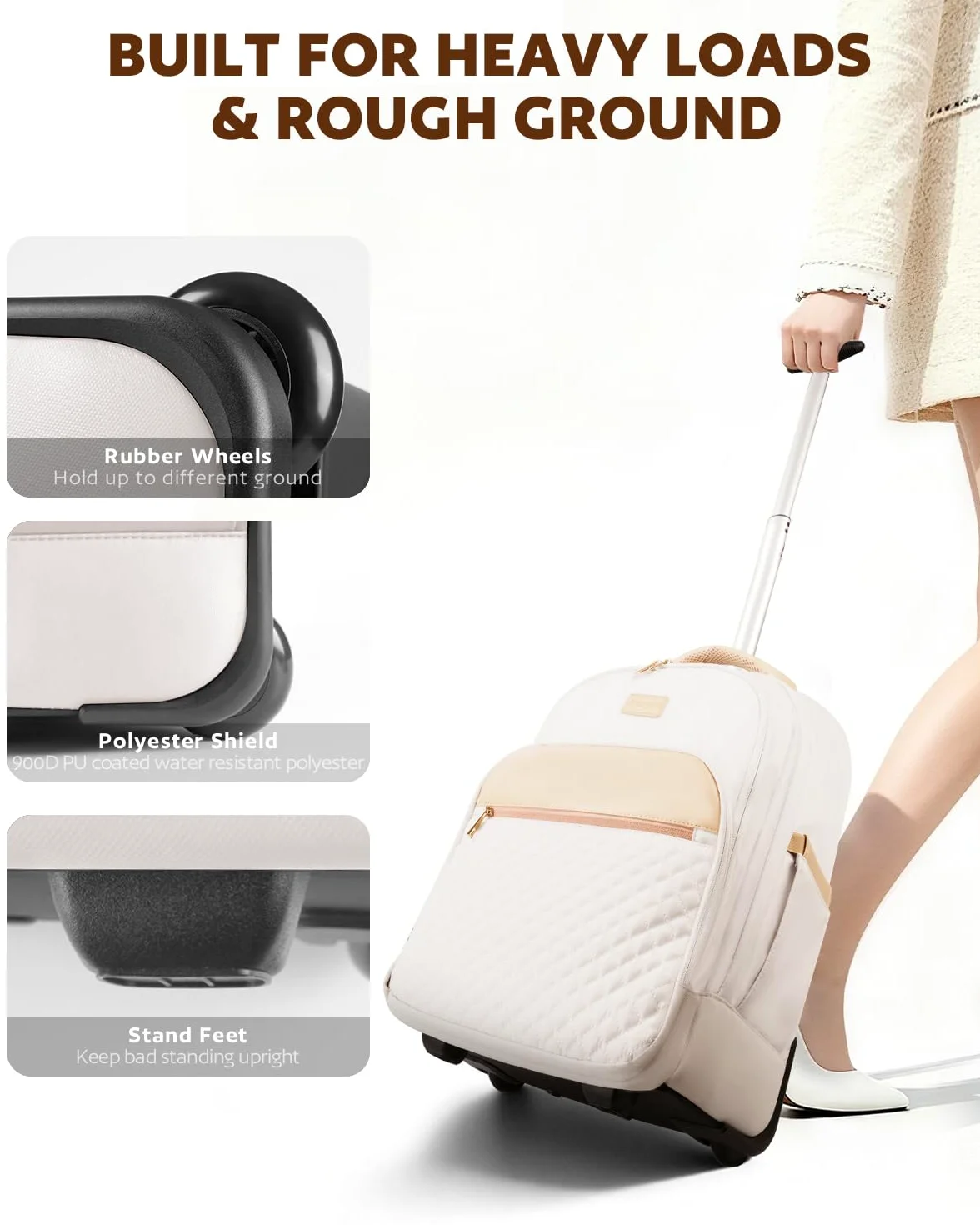 Arcoyard Mochila con ruedas para adultos, mochila con ruedas para mujer, mochila de viaje con ruedas