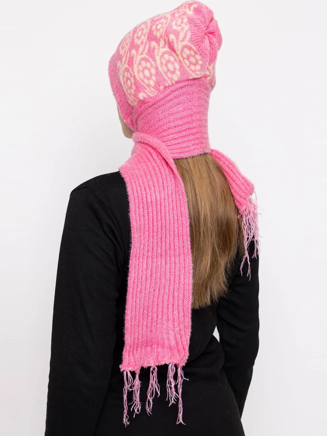 AMOLDO Conjunto combinado de gorro de lana de invierno para mujer con silenciador/scraf y guantes (gorra de diseño)