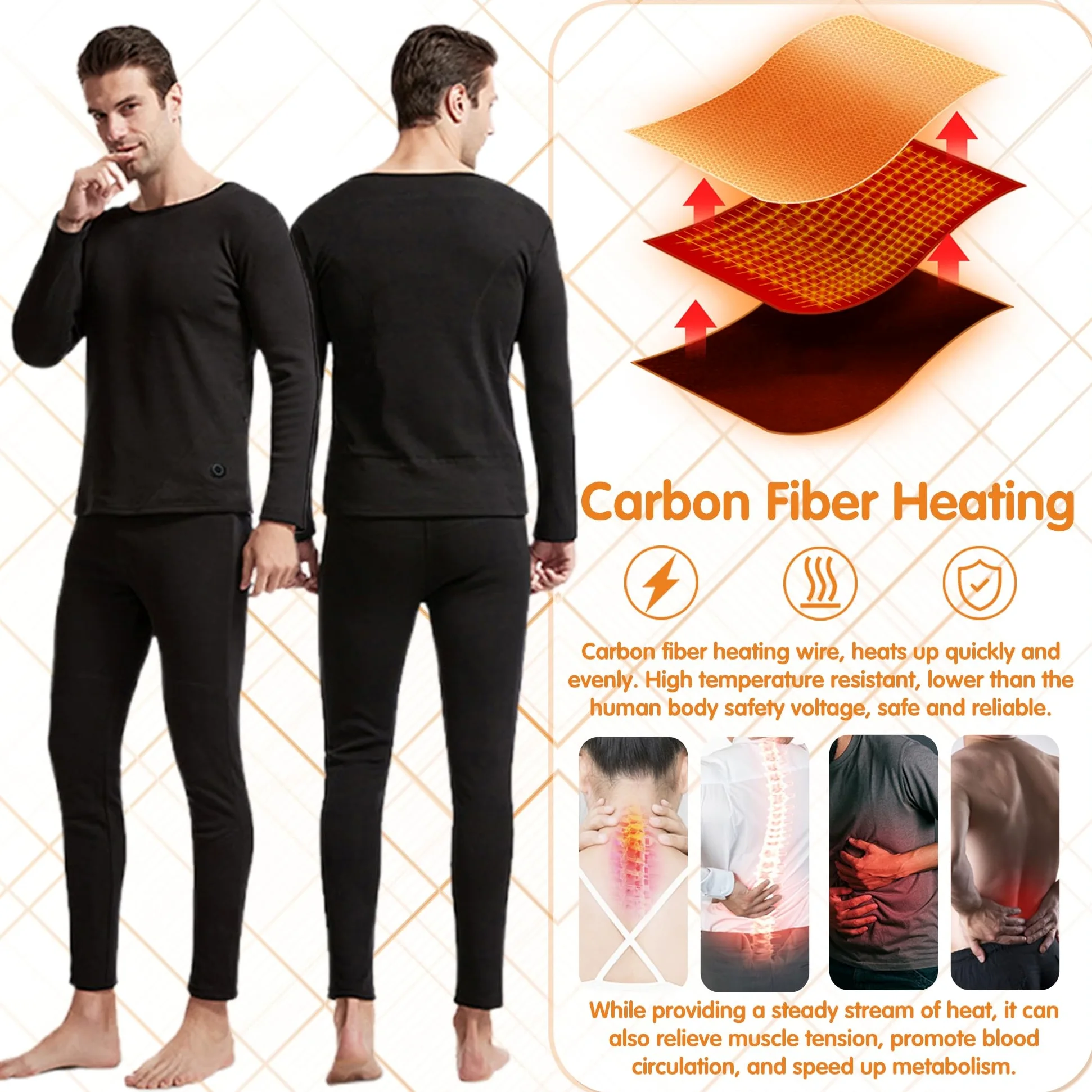 Camisas Térmicas Calentadas, Ropa Interior De Calefacción para Hombre Camiseta De Manga Larga Calentada Eléctrica Superior para La Caza Camping