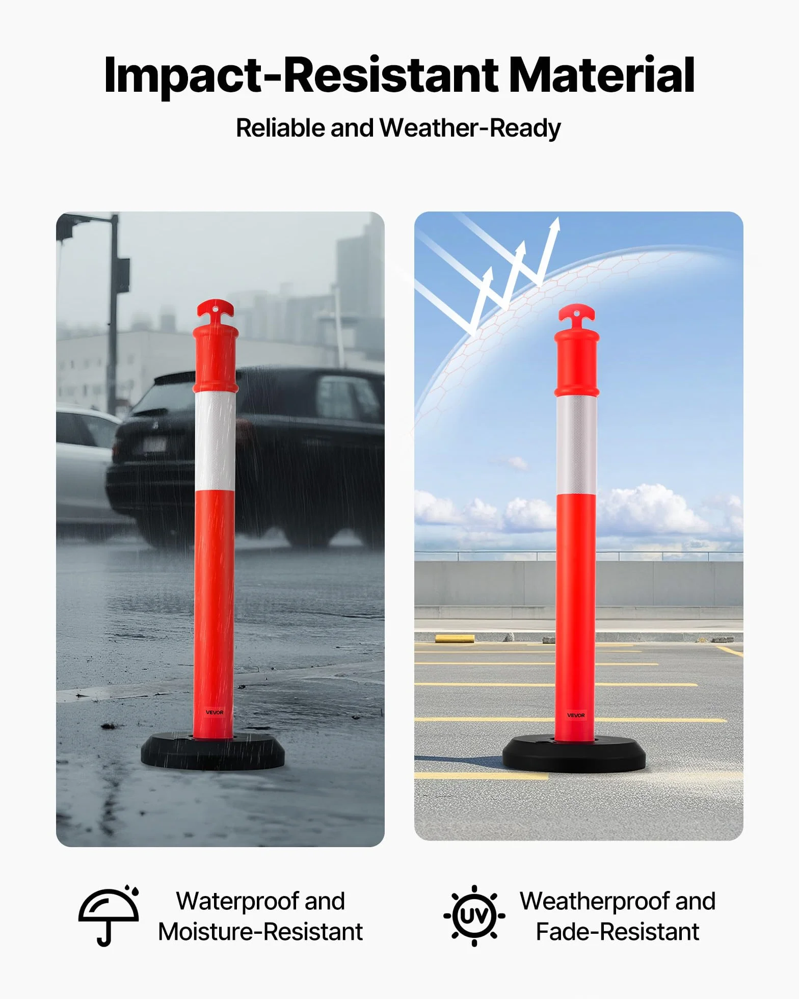 VEVOR Postes de Tráfico 9 Piezas Bolardo 1140 mm Base Rellenable Banda Reflectante Rojo
