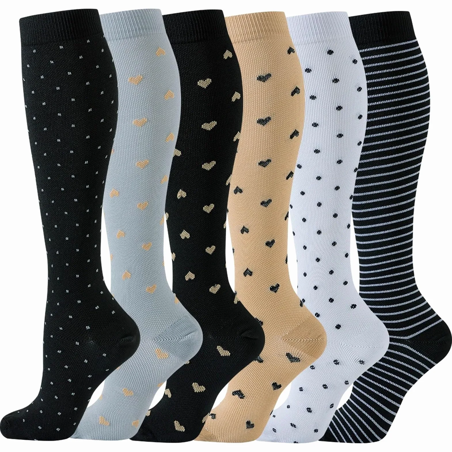 Medias De Compresion 6 Pares de Calcetines de compresión for el corazón, Calcetines de compresión for Enfermeras, Calcetines Deportivos for Mujeres, Mujeres, Correr(S M)