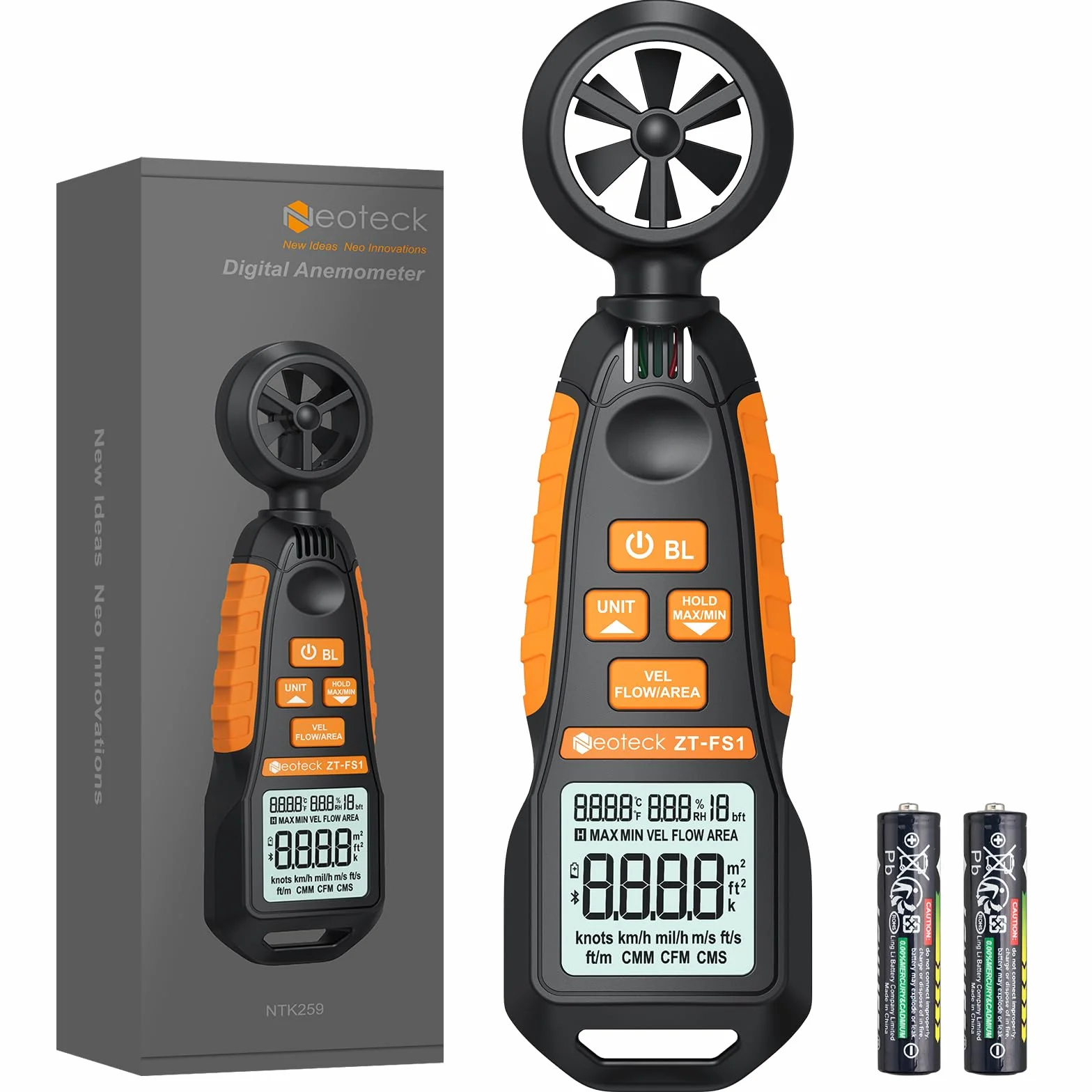 Anemometro Portátil Neoteck Medidor de Velocidad del Viento Digital con LCD Retroiluminación