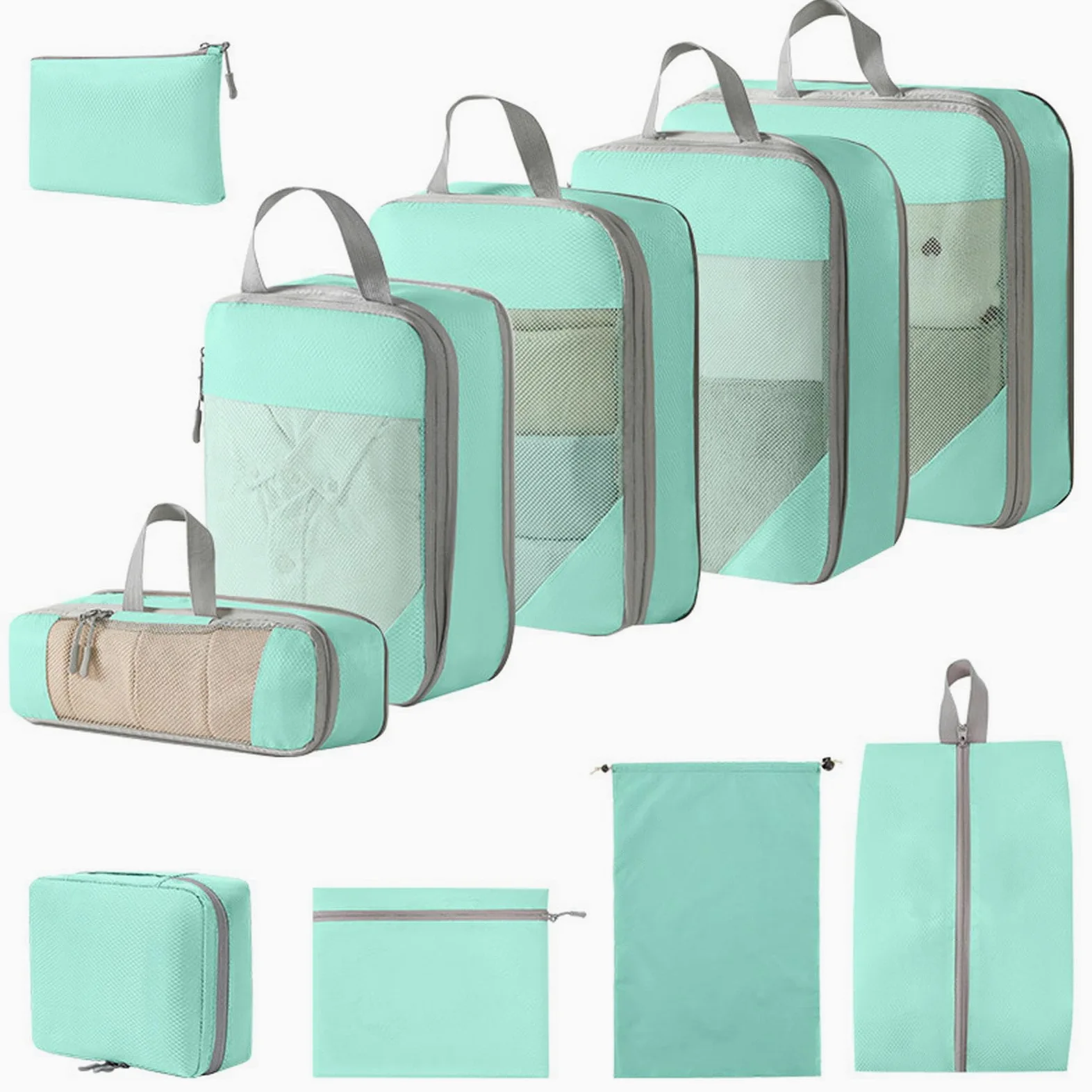 Cubos de Embalaje 5 6 Piezas Organizador de Equipaje portátil de Viaje Bolsas de Almacenamiento Bolsas de Zapatos de Embalaje de compresión con Malla Bolsa de Bolso Plegable Ligera-5