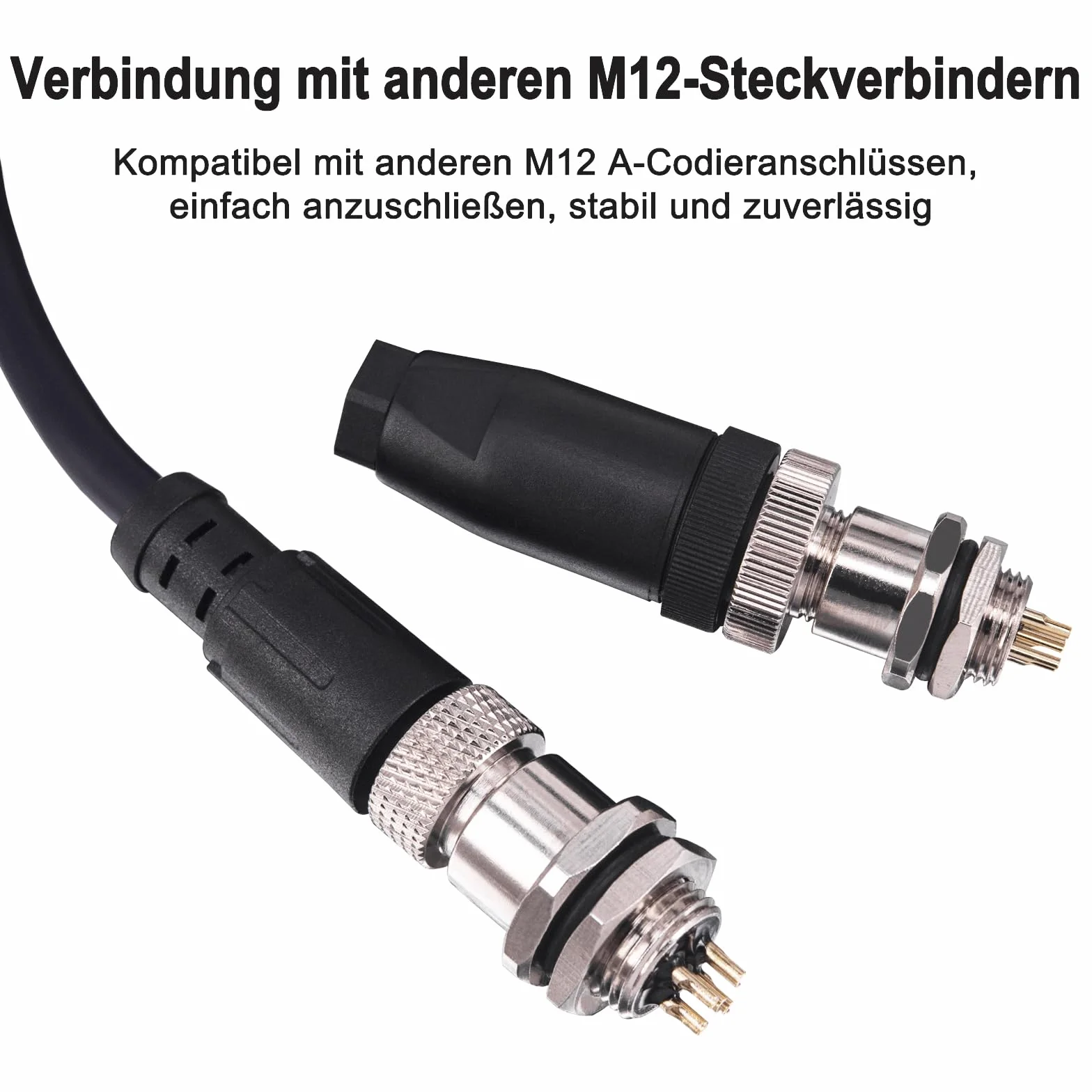 M12 Buchse 5 polos impermeable IP67, Conector M12 A-codificado rosca, Conector panel brida redondo sensor 2 piezas